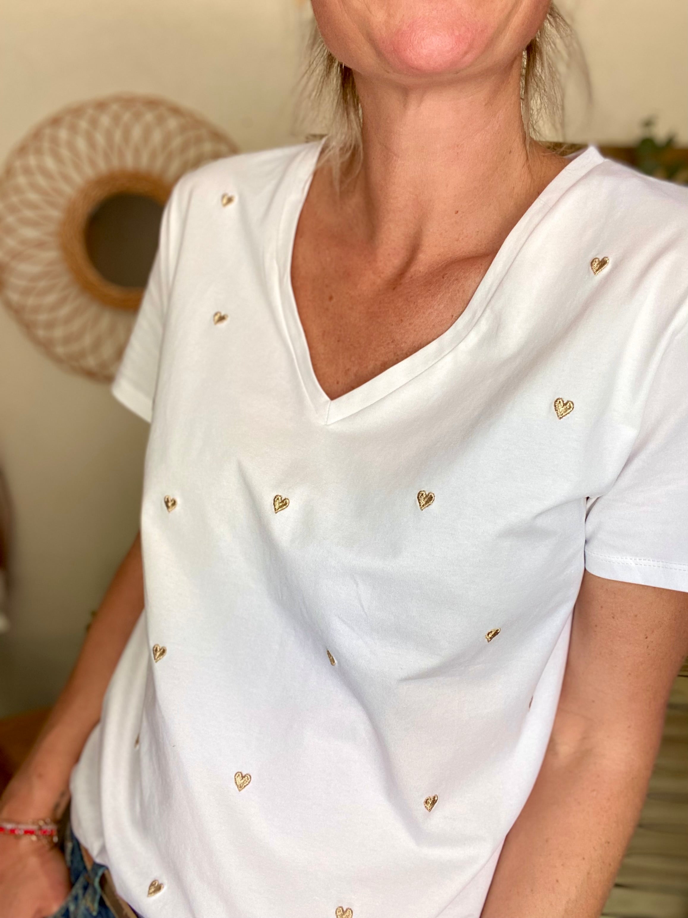 Tee shirt cœurs dorés brodés MILA
