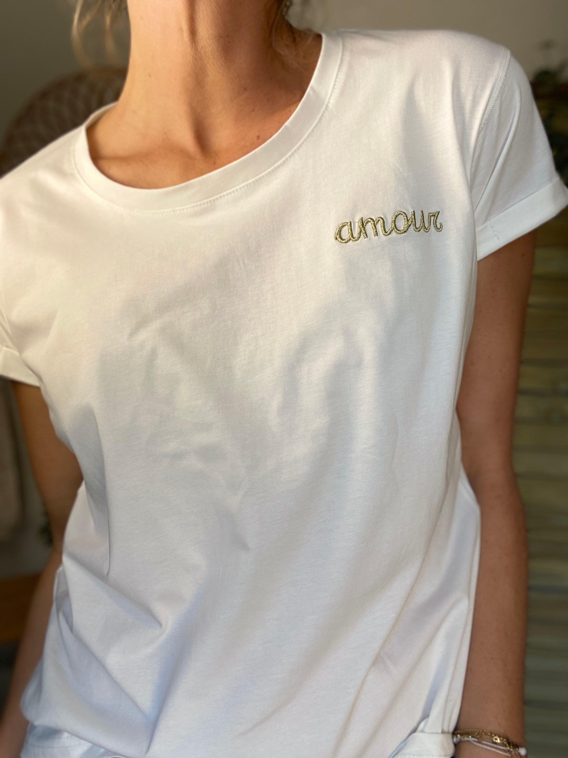 Tee shirt Écru amour brodé doré - MARIA