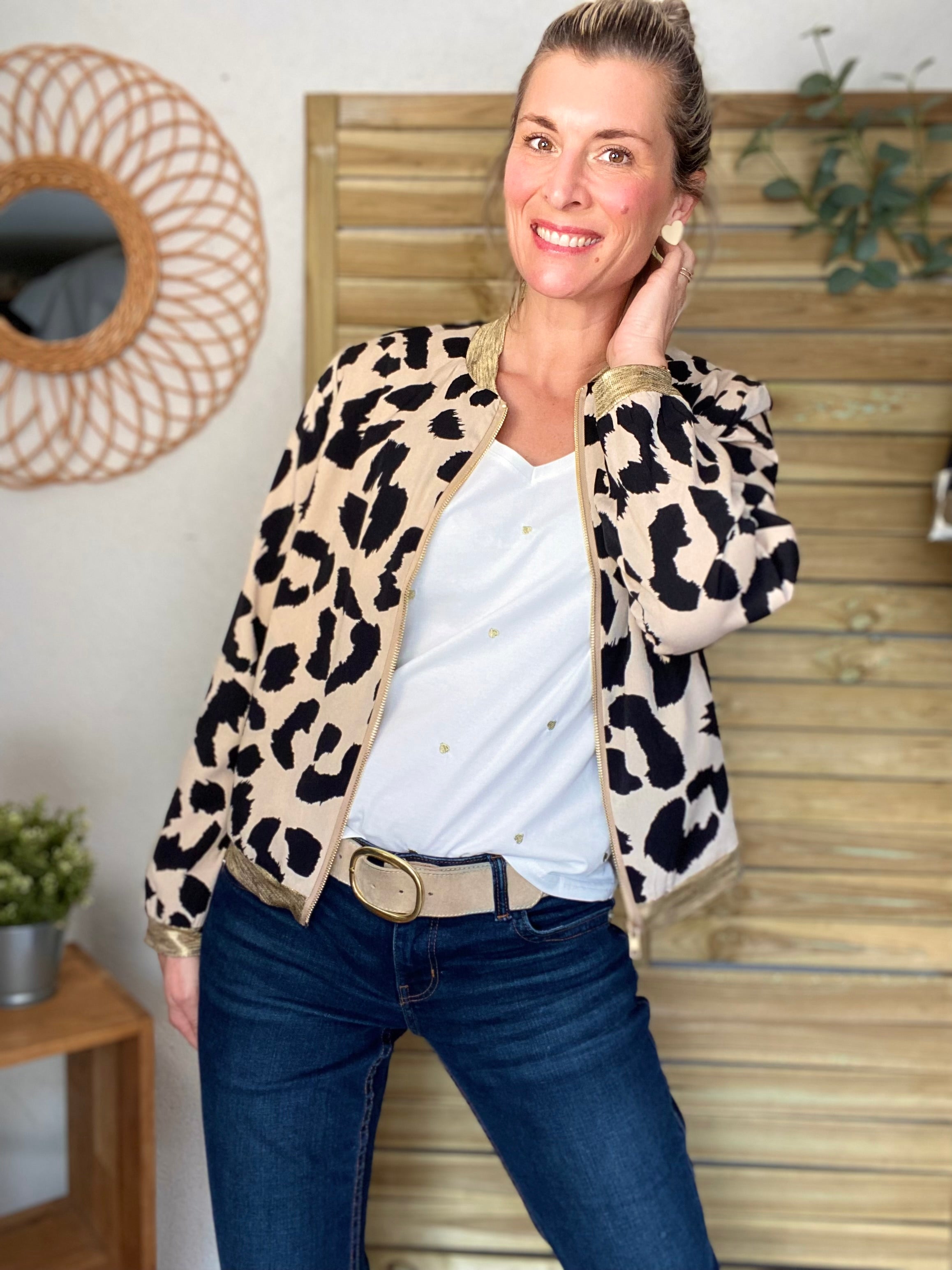 Veste bombers ALIX - imprimé Léo beige