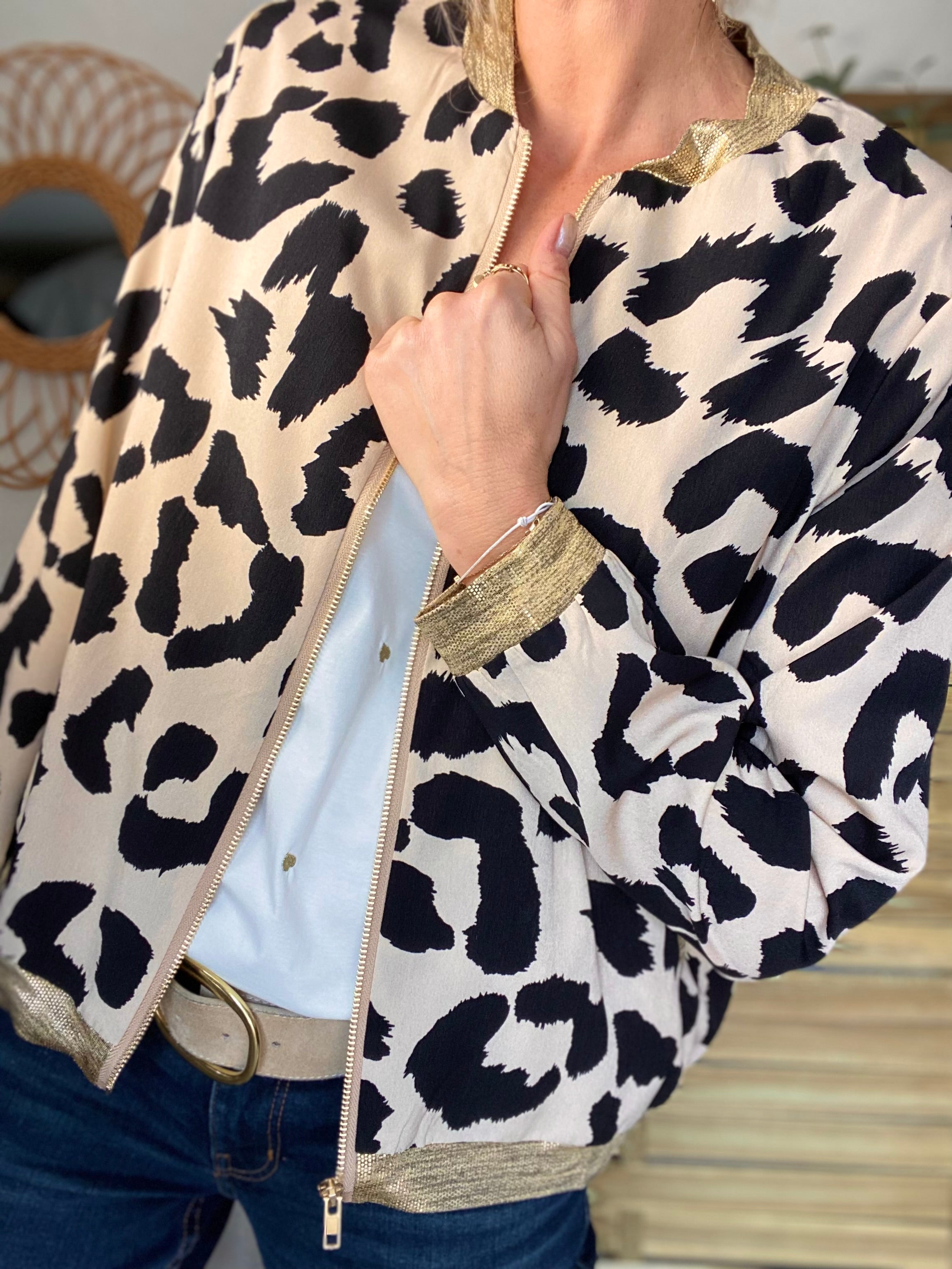 Veste bombers ALIX - imprimé Léo beige