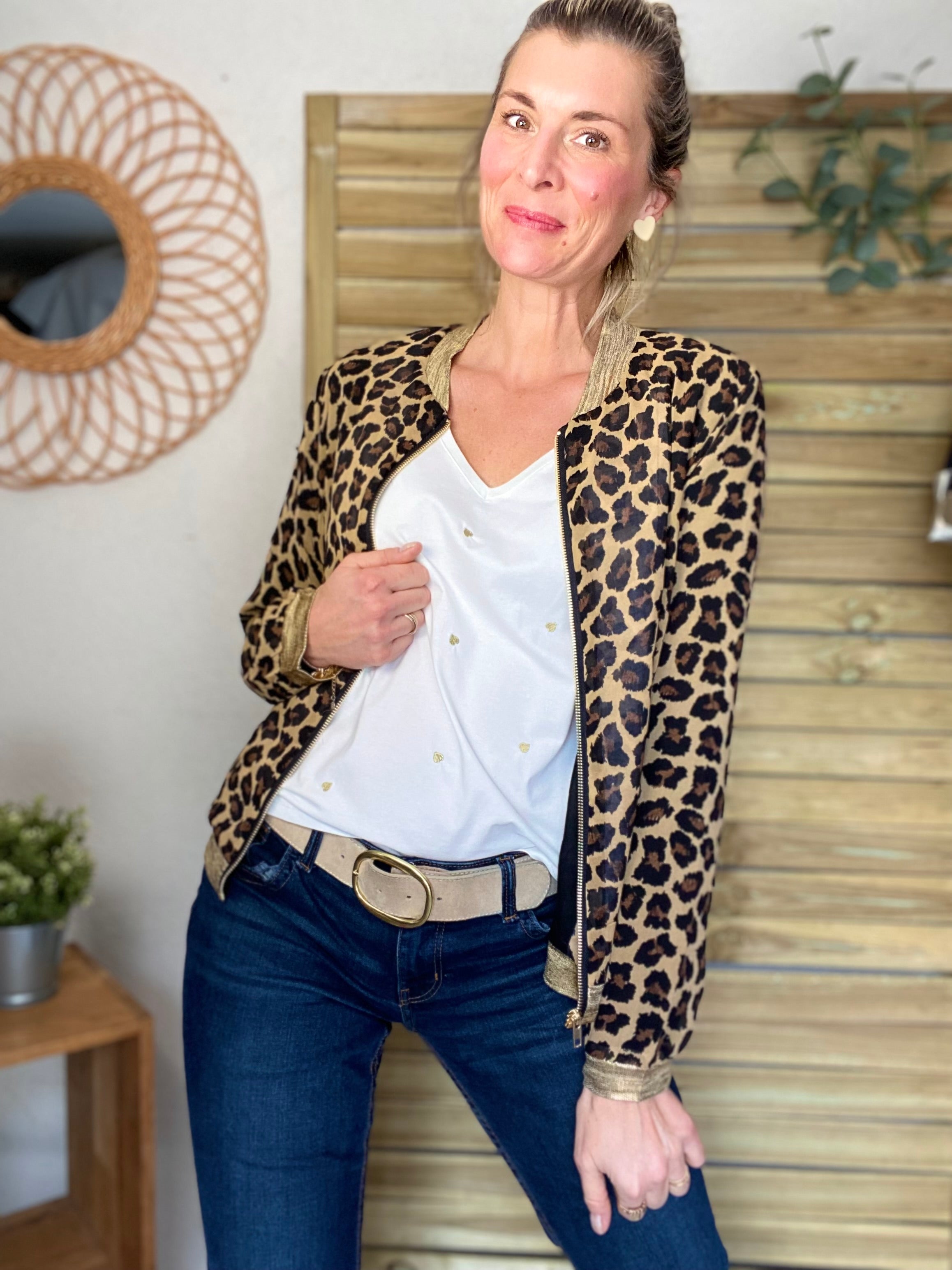 Veste bombers BÉRÉNICE - imprimé Léo taupe
