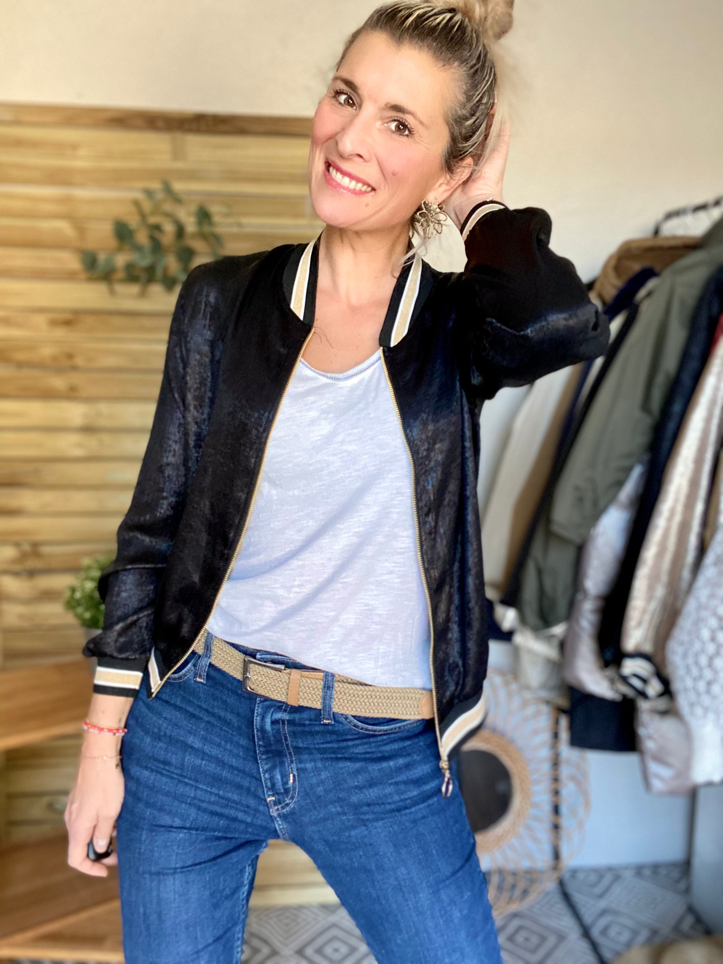 Veste bombers léger EMILY - Noir irisé