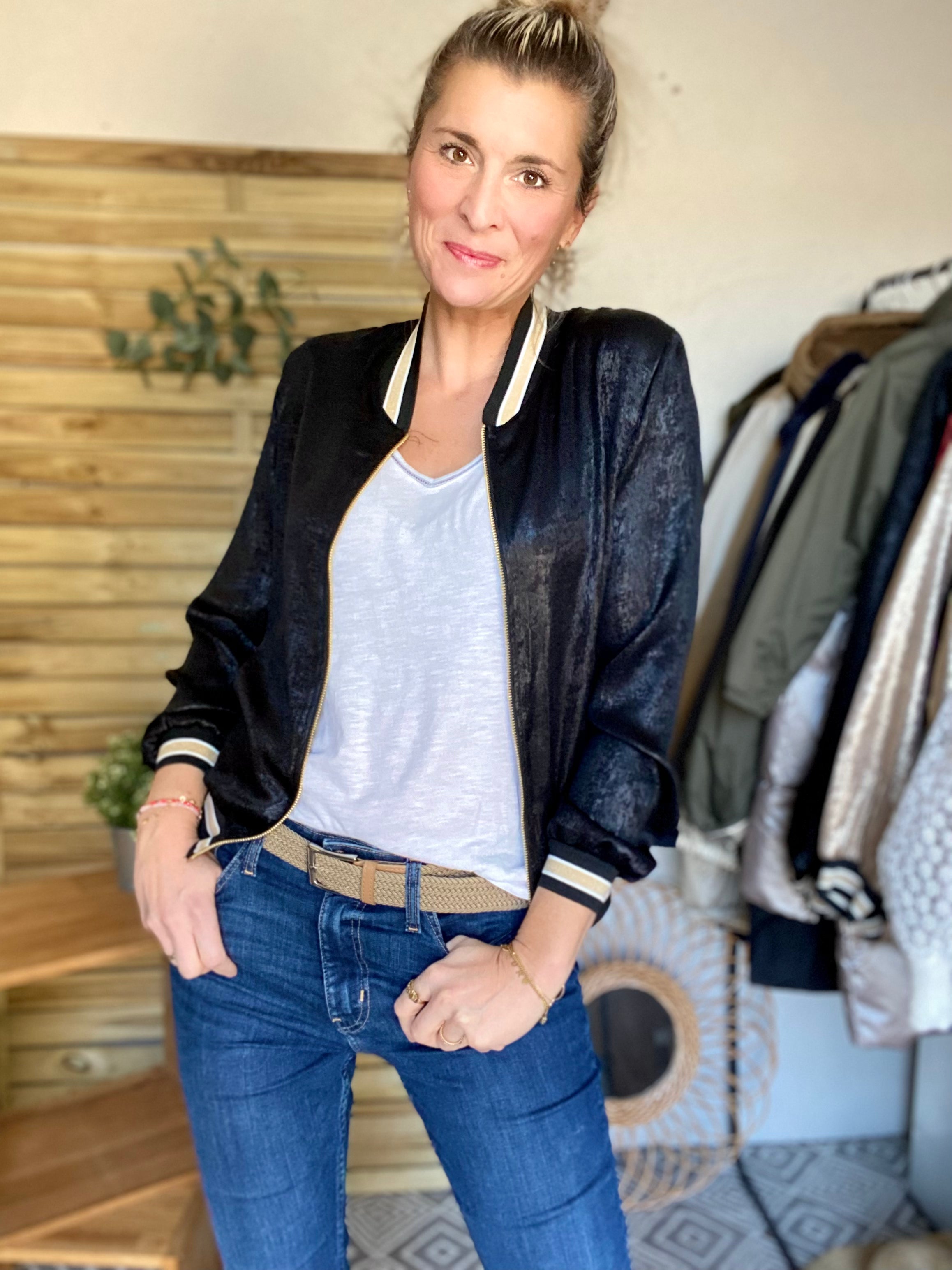 Veste bombers léger EMILY - Noir irisé