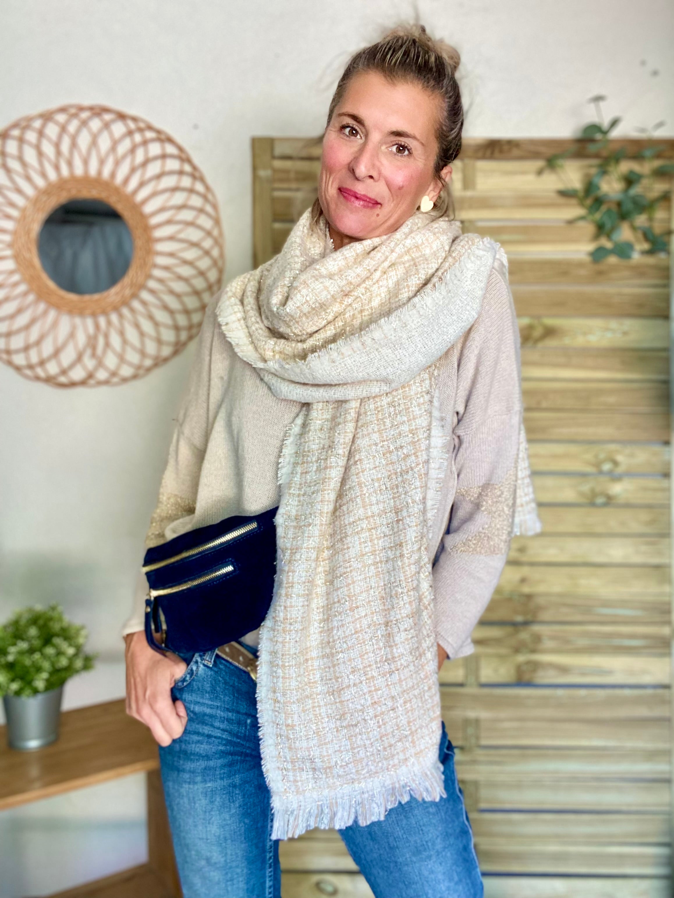 Écharpe douce avec lurex MARCELLE - Beige