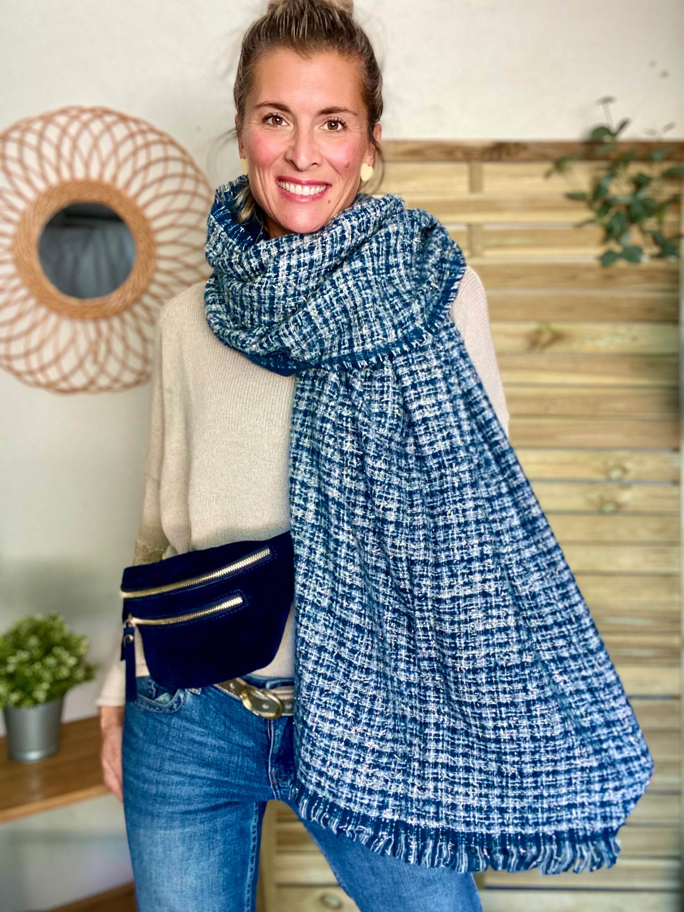 Écharpe douce avec lurex MARCELLE - Bleu pétrole