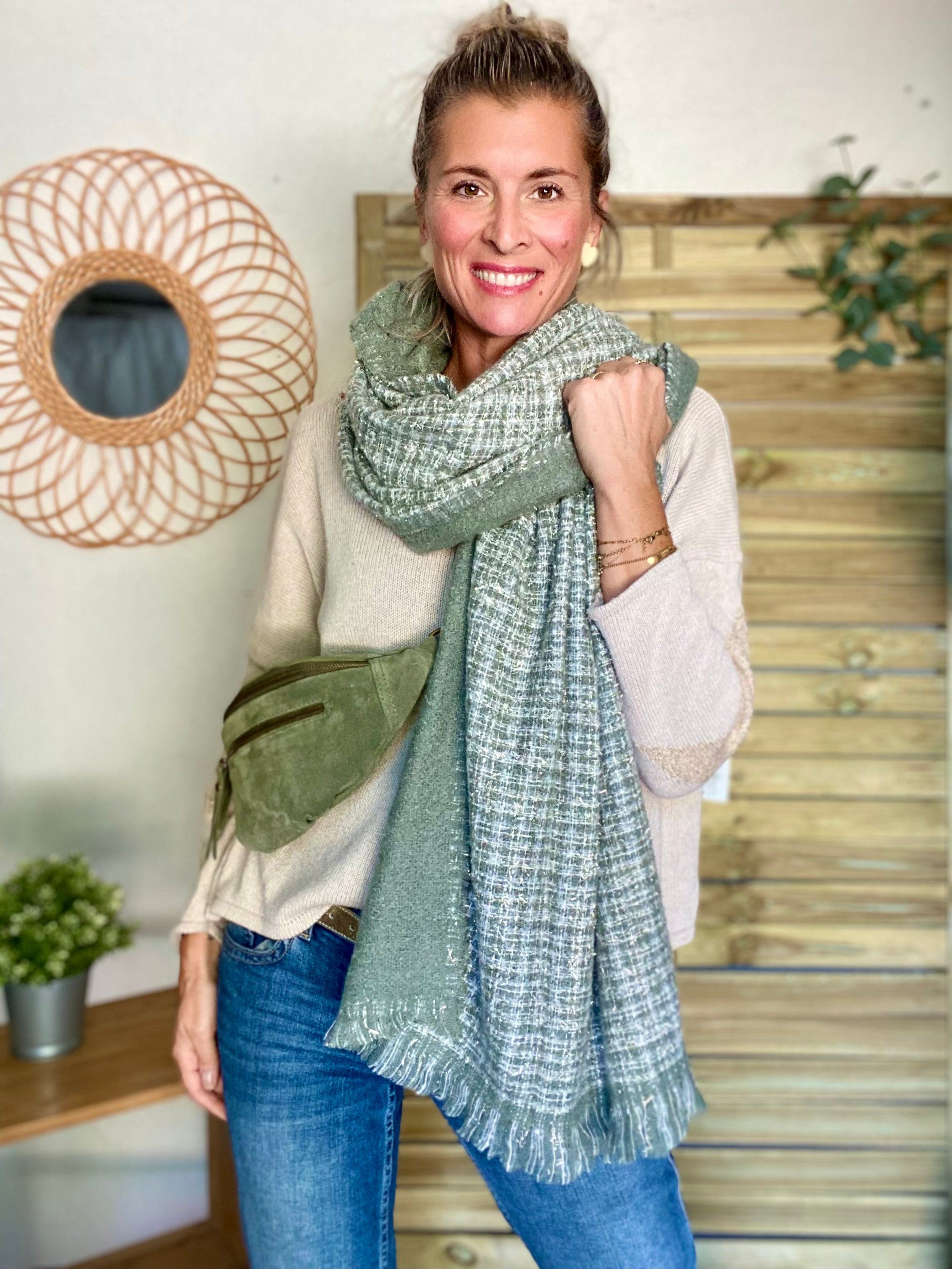 Écharpe douce avec lurex MARCELLE - Kaki 