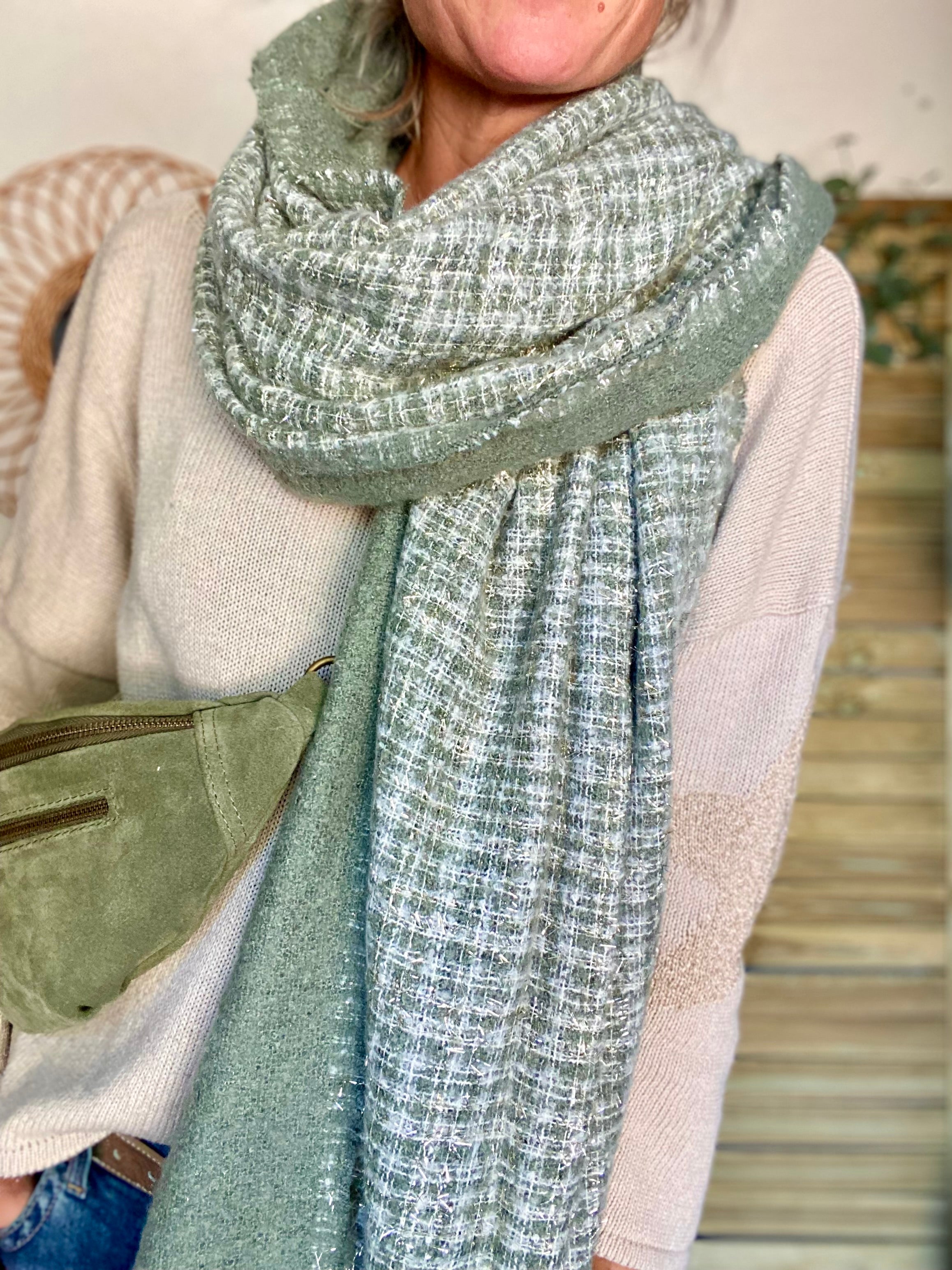 Écharpe douce avec lurex MARCELLE - Kaki 