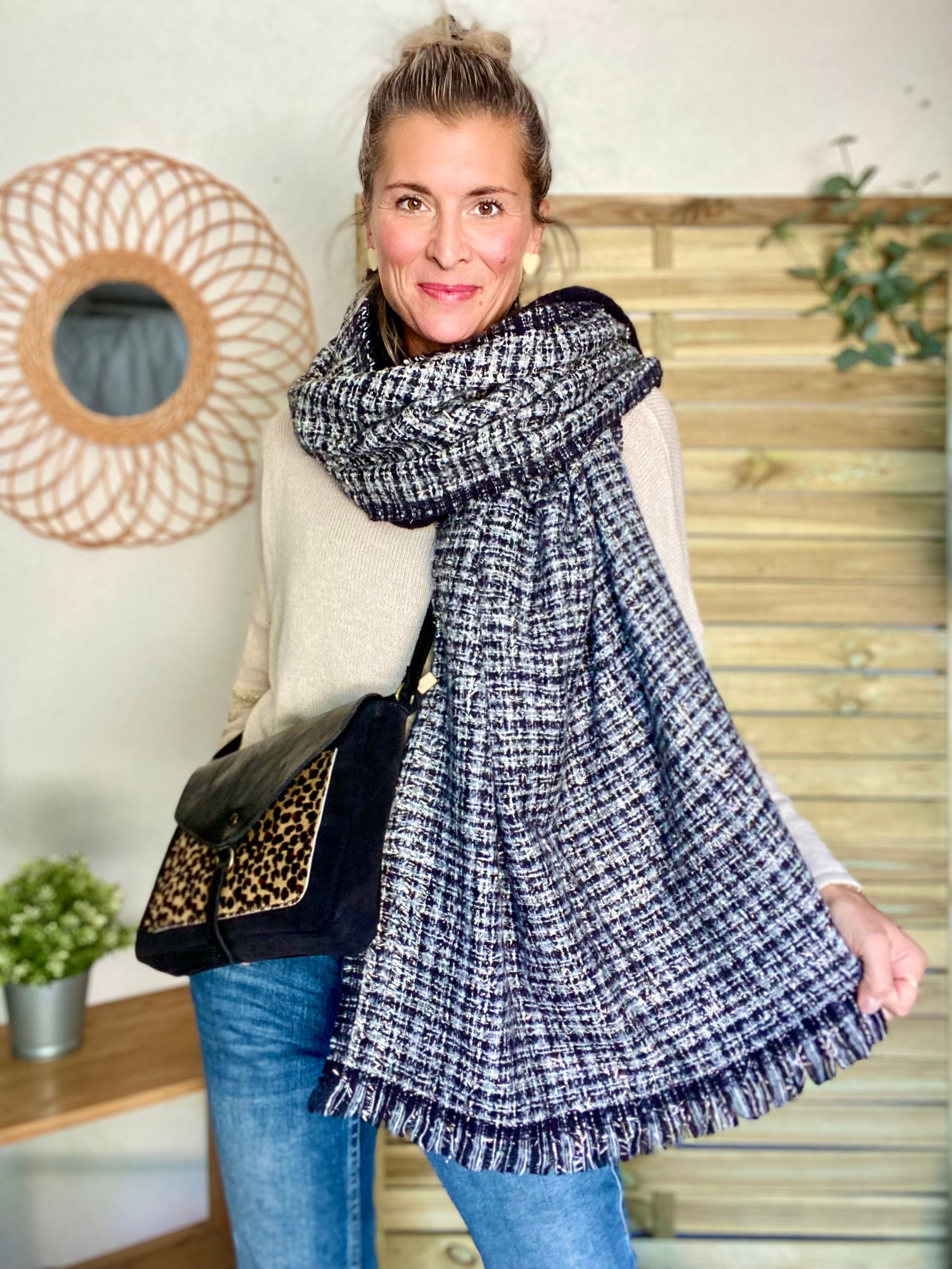 Écharpe douce avec lurex MARCELLE - Noir