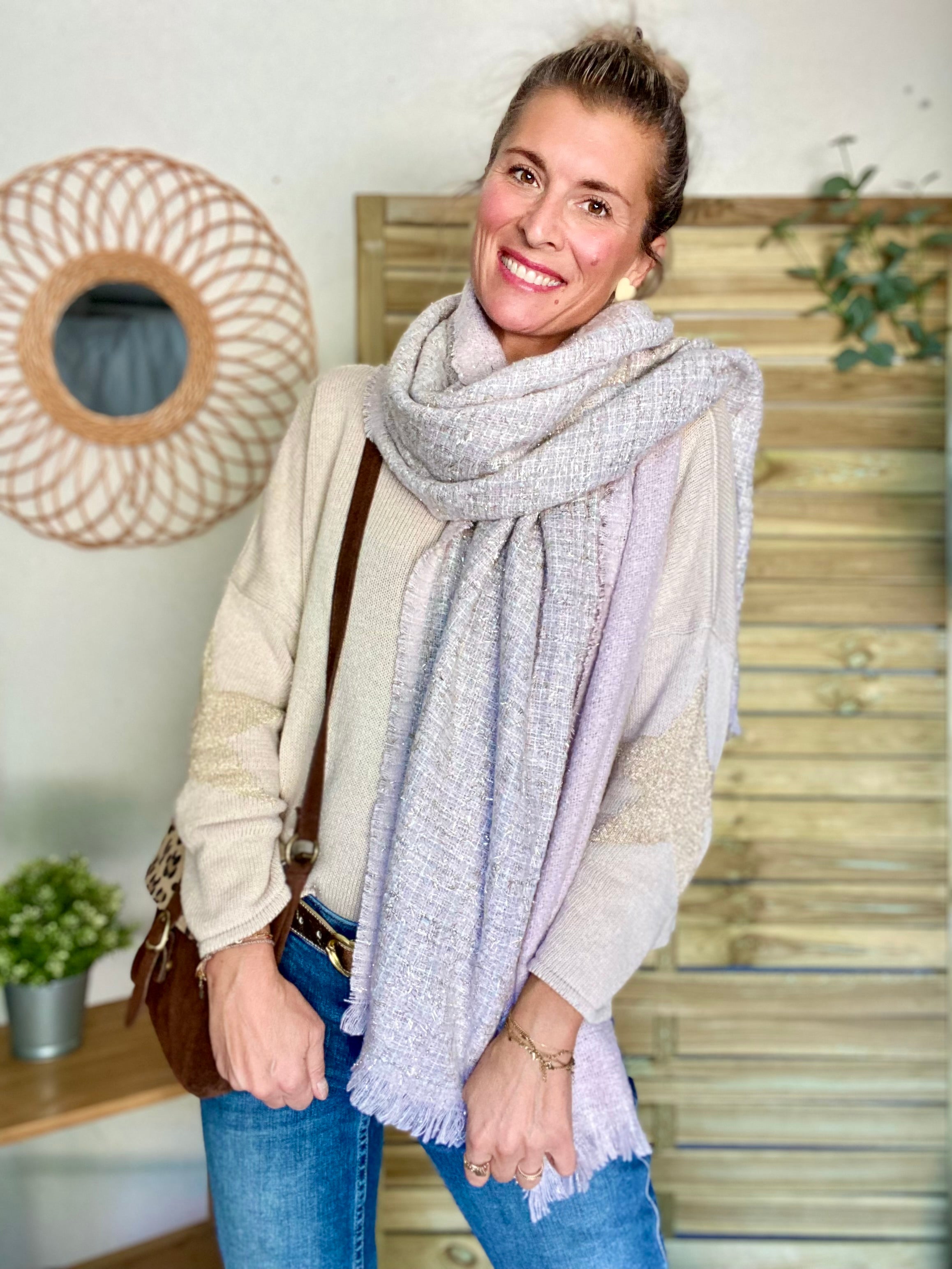 Écharpe douce avec lurex MARCELLE - Rose clair