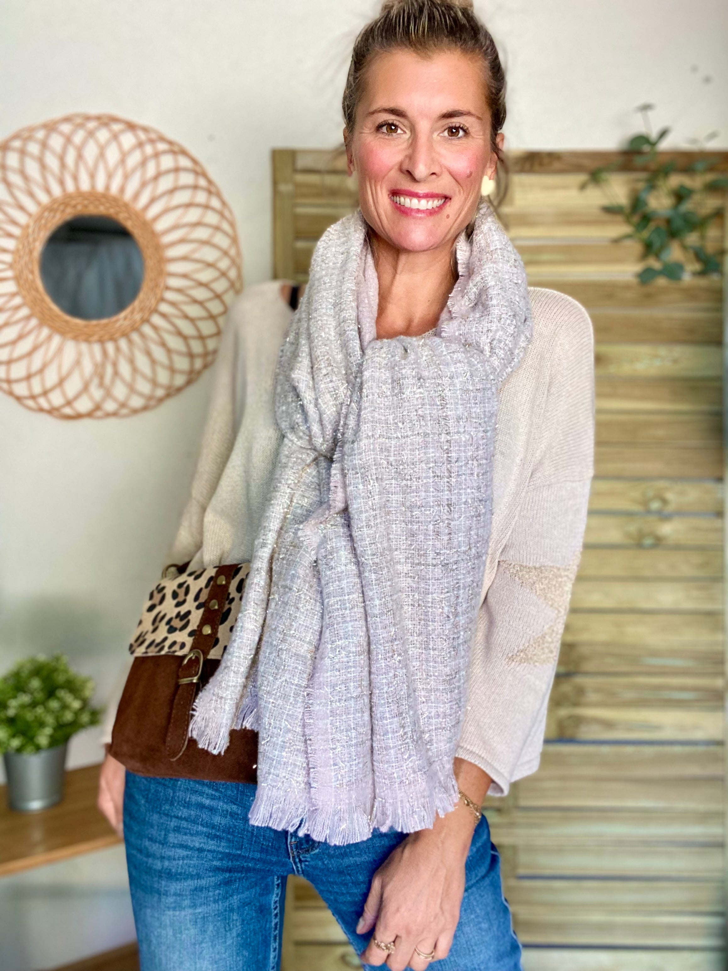 Écharpe douce avec lurex MARCELLE - Rose clair