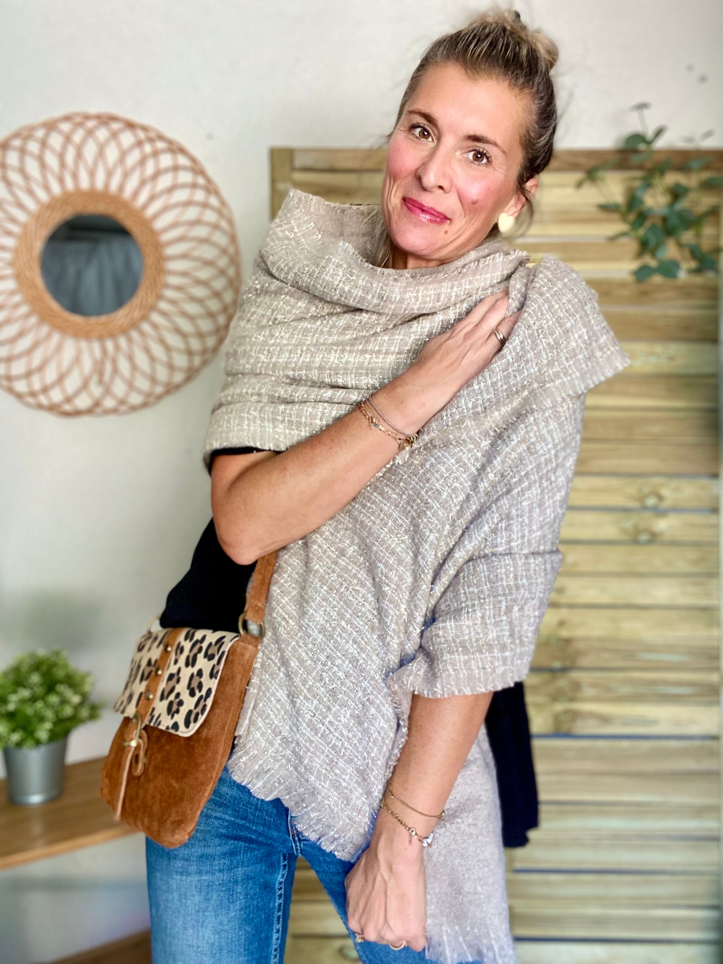 Écharpe douce avec lurex MARCELLE - Taupe