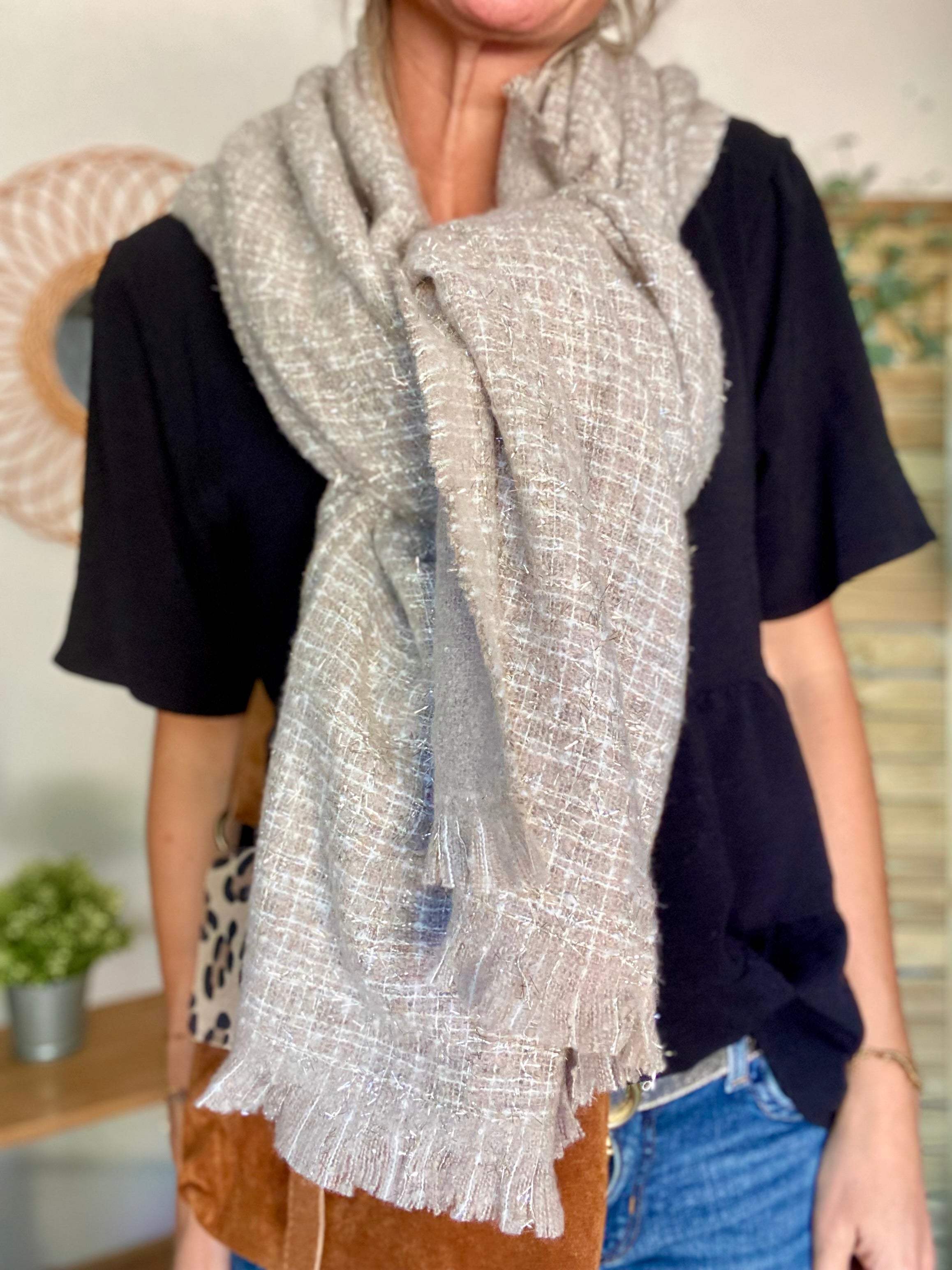 Écharpe douce avec lurex MARCELLE - Taupe