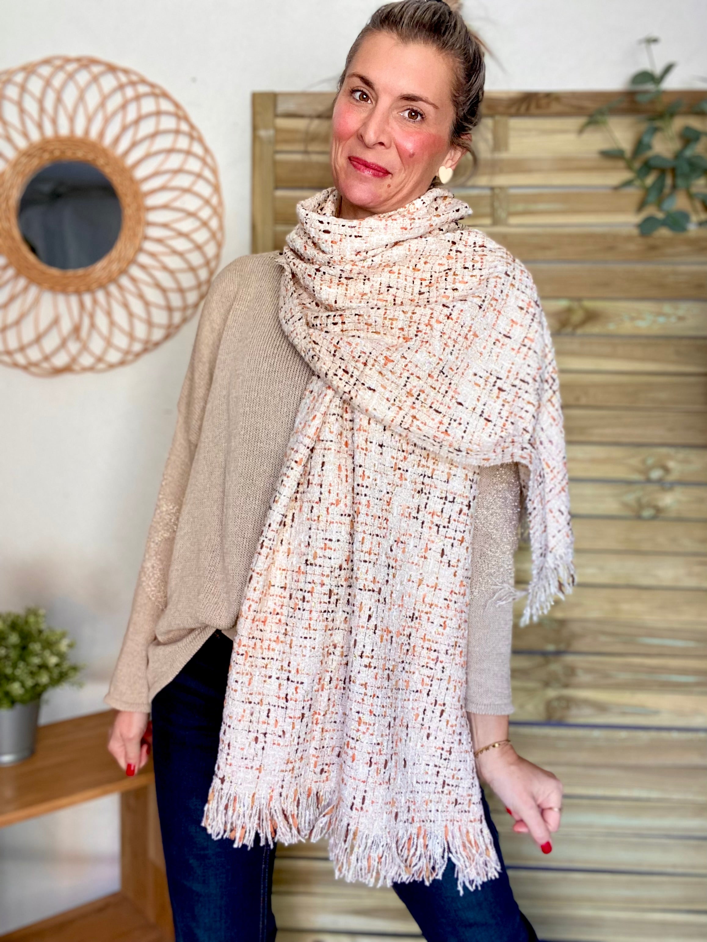 Écharpe douce en laine avec lurex ODILE - Beige Camel