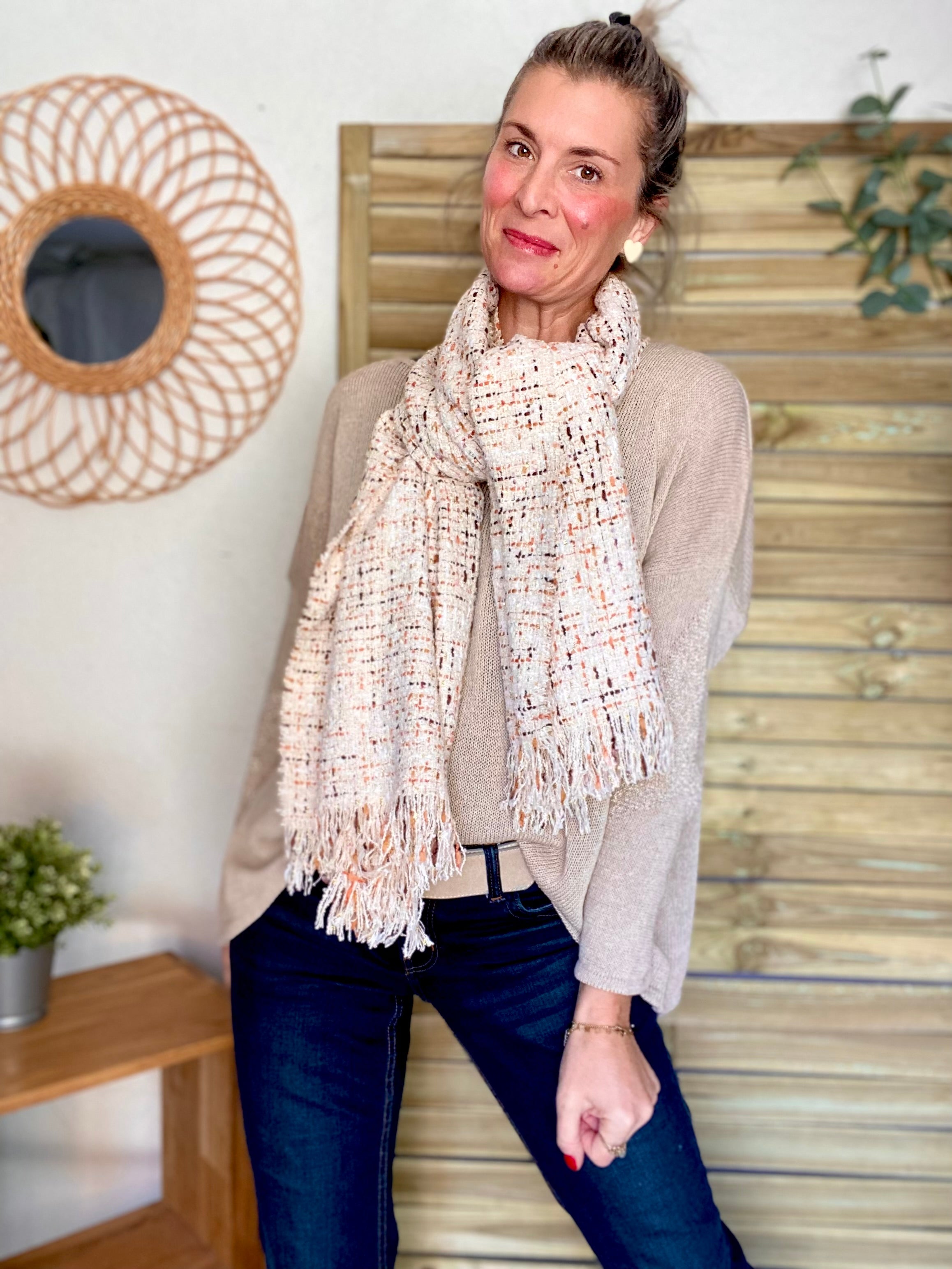 Écharpe douce en laine avec lurex ODILE - Beige Camel