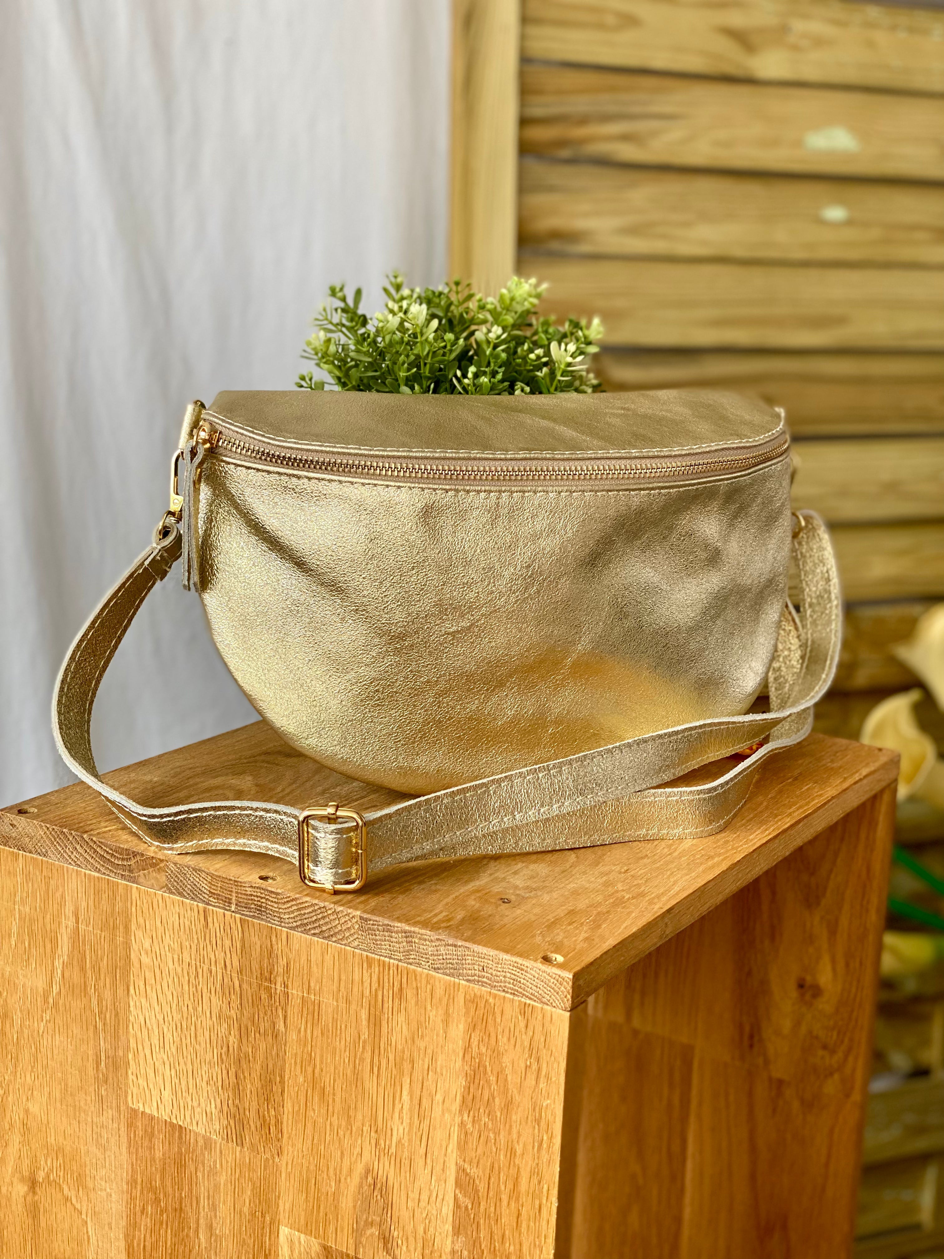 Sac banane XL en cuir irisé 30cm - JANIS - Doré