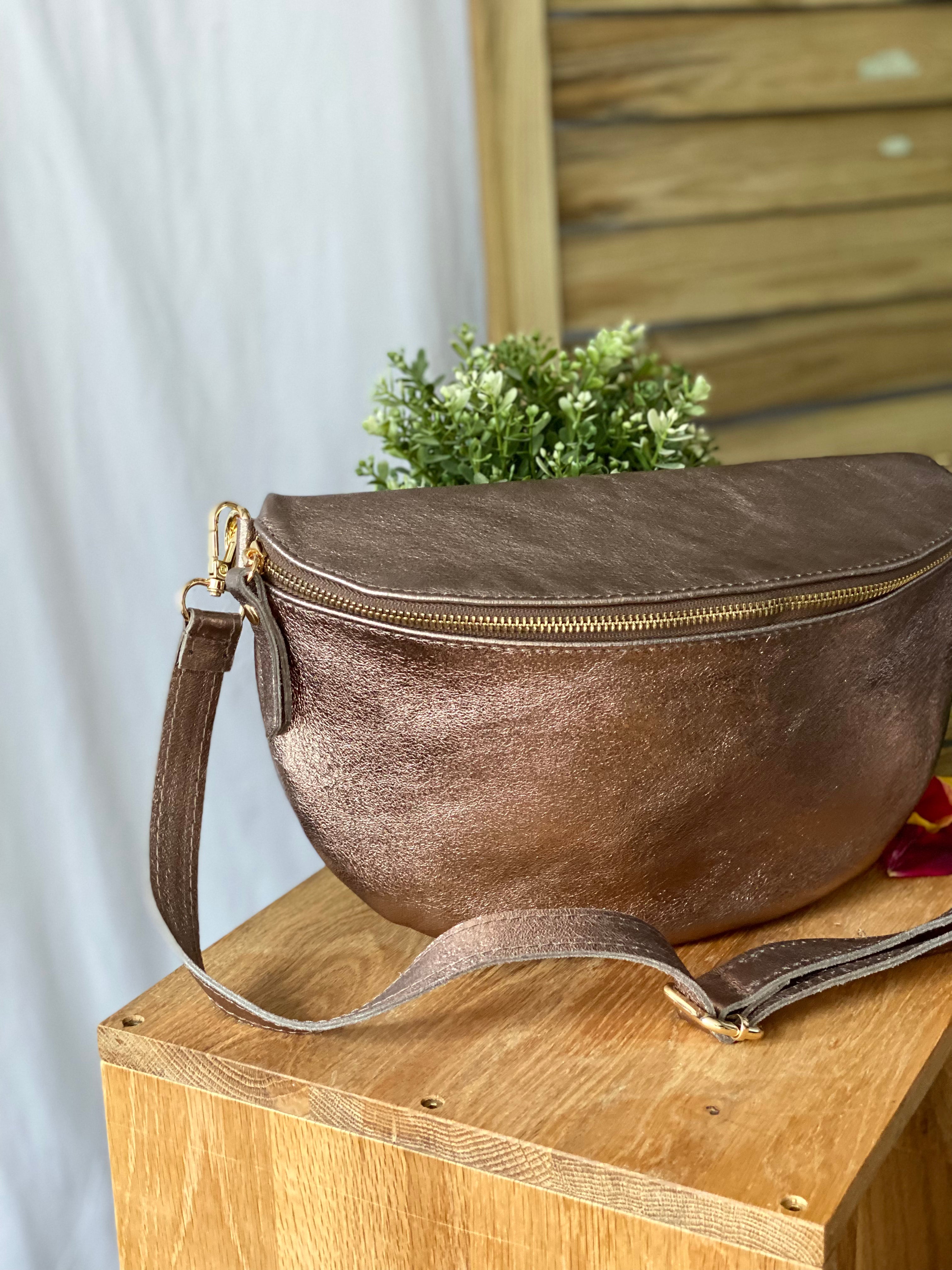 Sac banane XL en cuir irisé 30cm - JANIS - Bronze