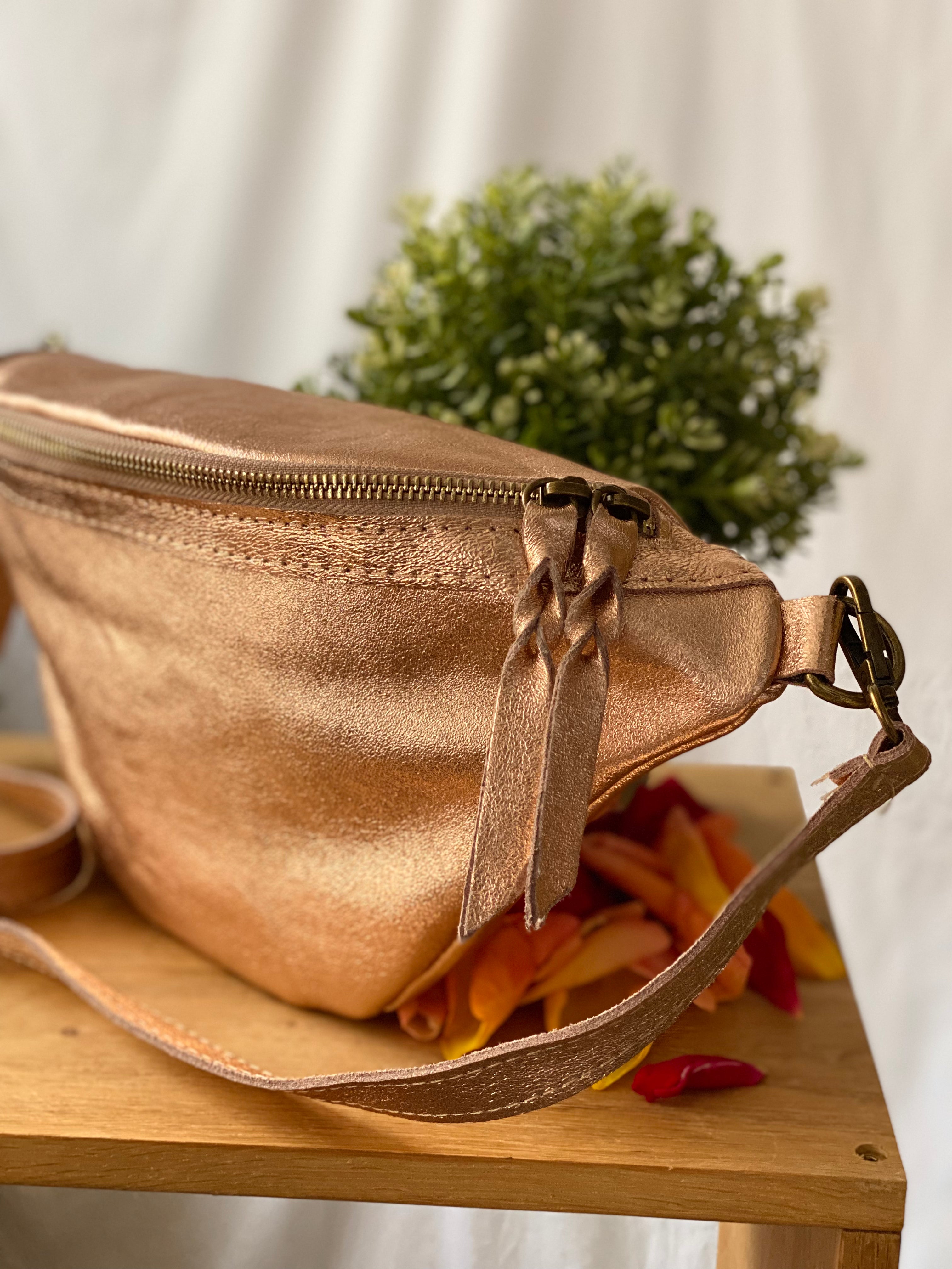 Sac banane XL en cuir irisé - JADE - cuivre rosé (rose Gold)