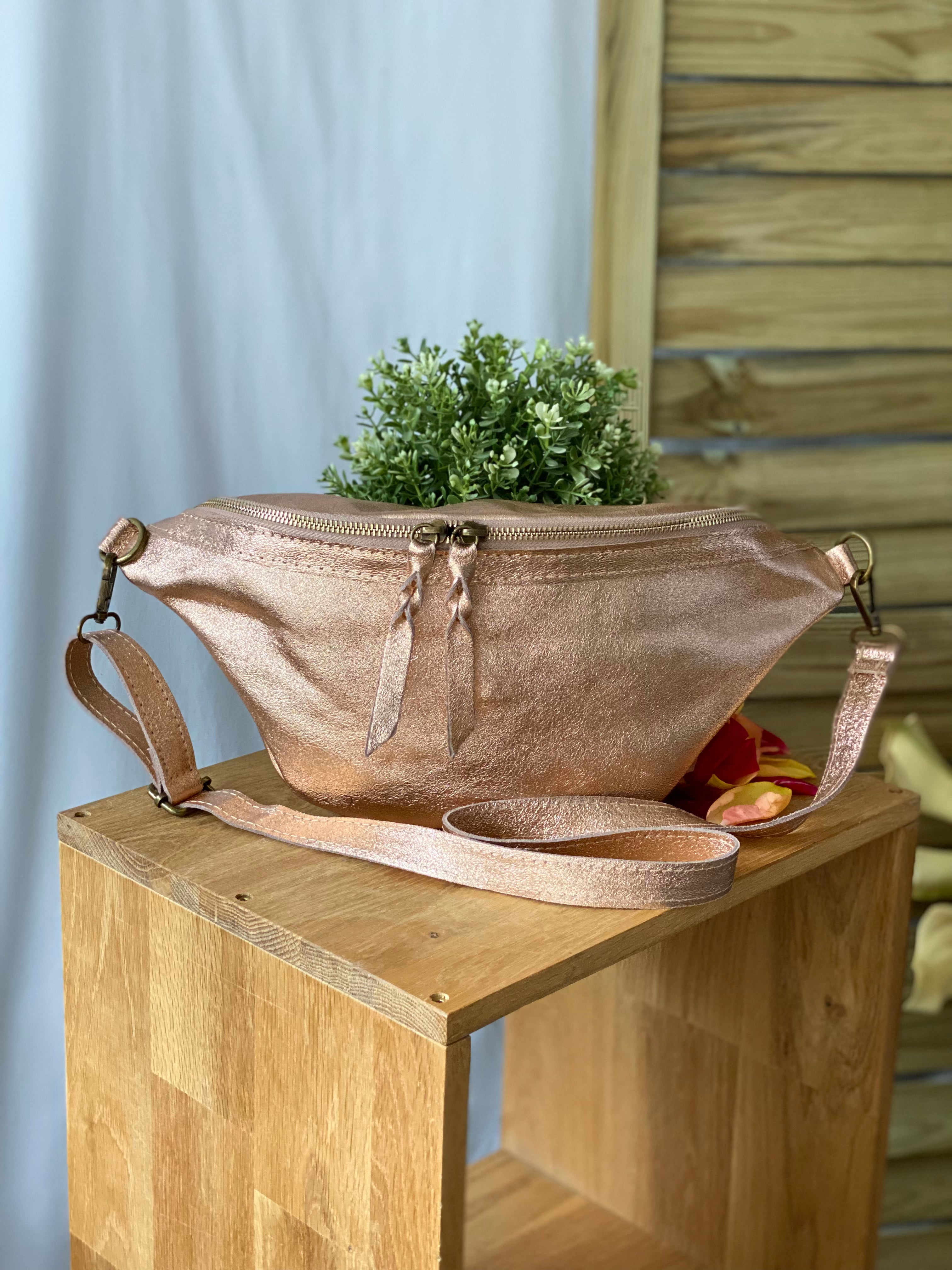 Sac banane XL en cuir irisé - JADE - cuivre rosé (rose Gold)