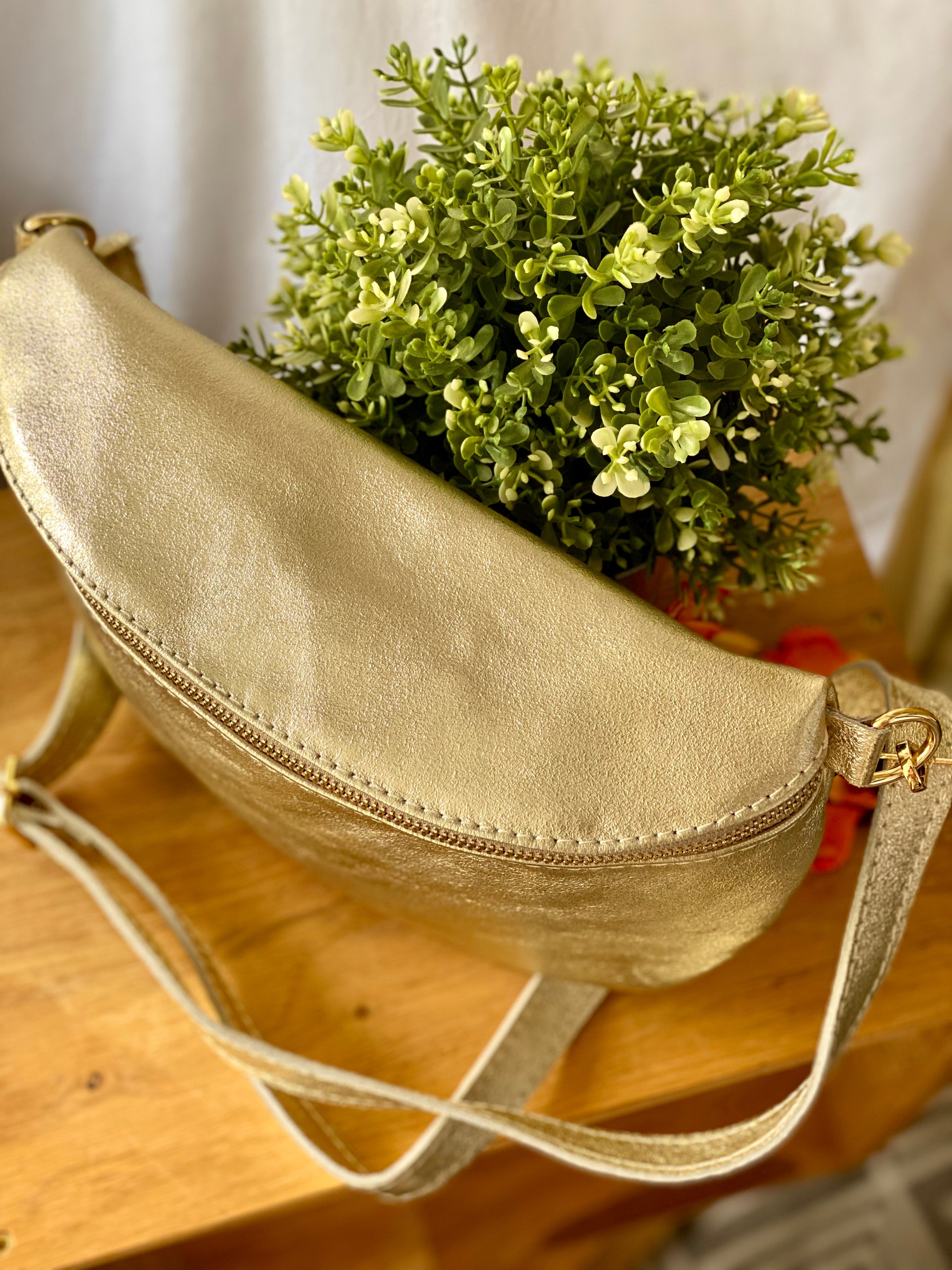 Sac banane XL en cuir irisé 30cm - JANIS - Doré