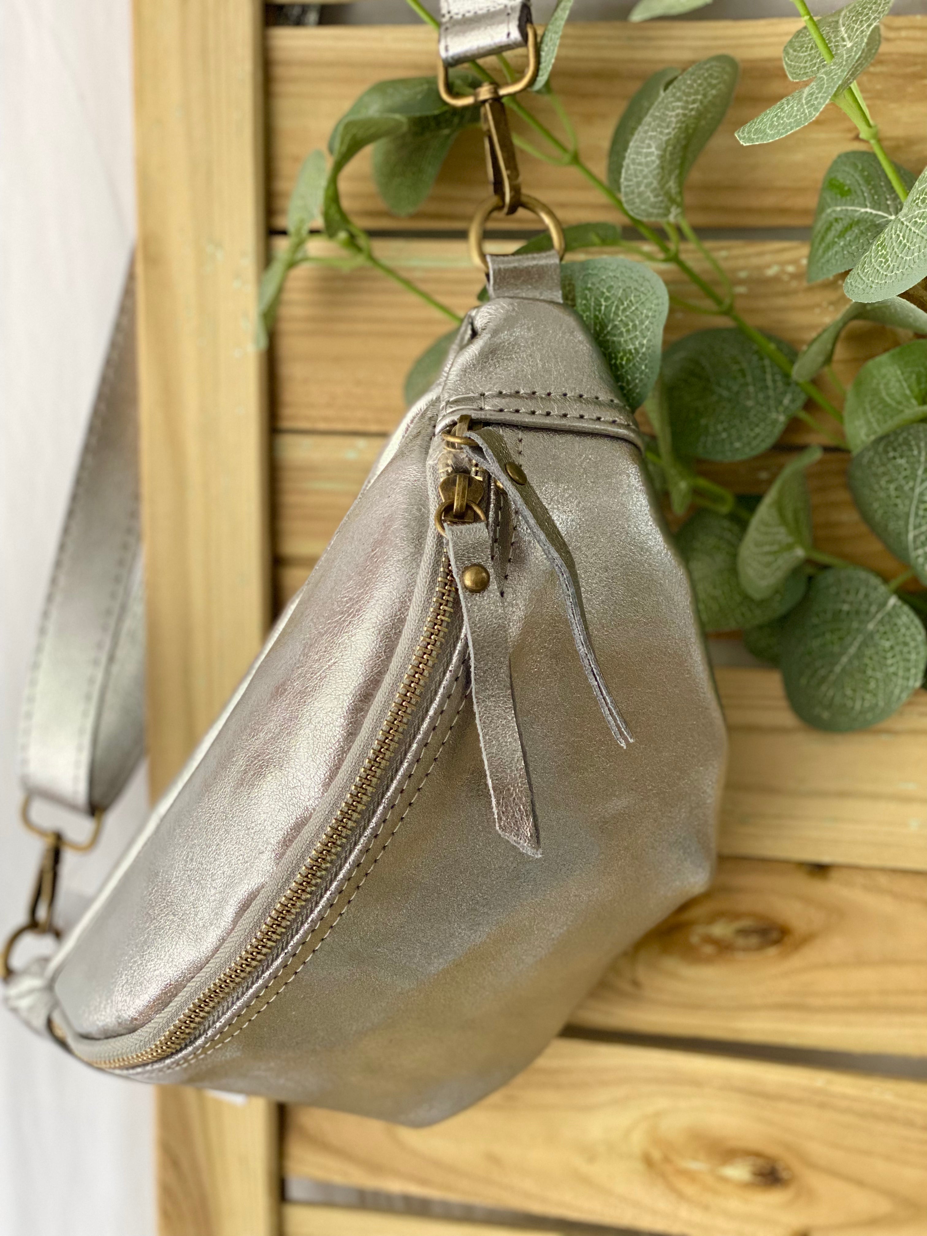 Sac banane en cuir - IRISS - Gris Foncé irisé