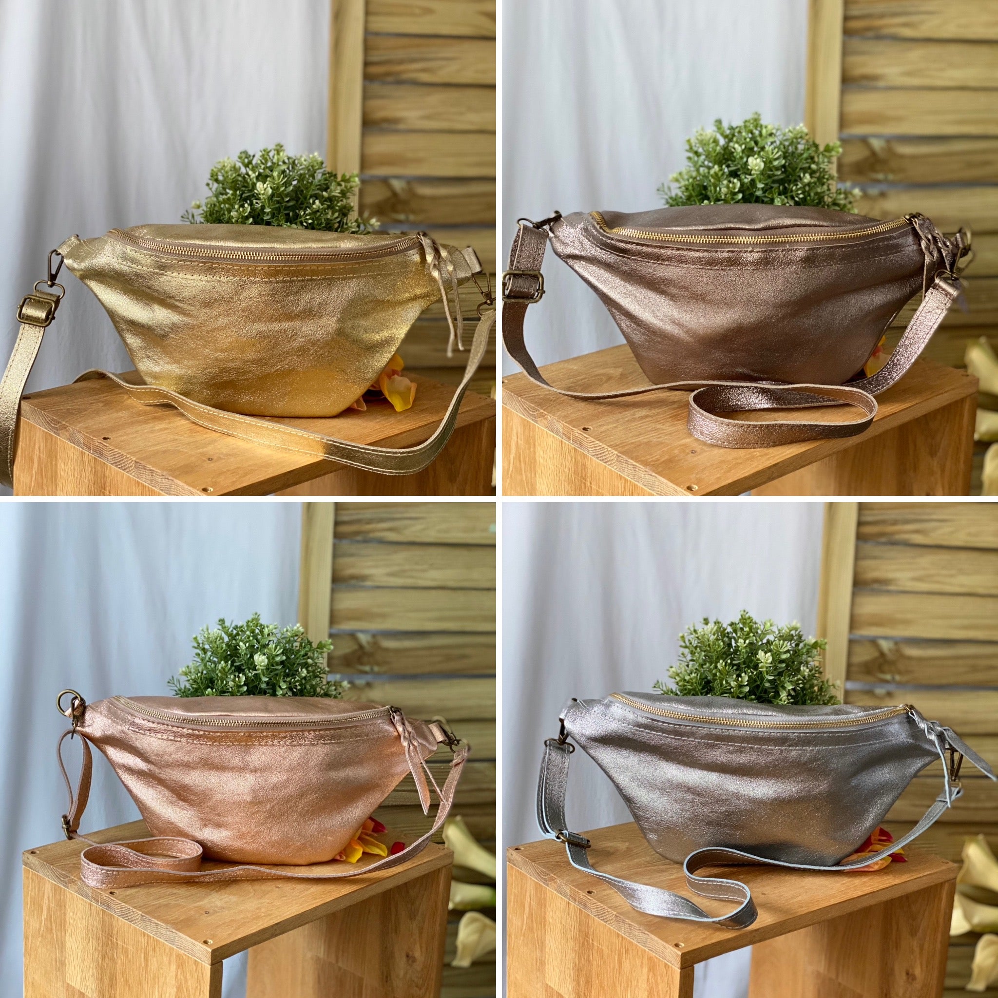 Sac banane XL en cuir irisé - JADE - cuivre rosé (rose Gold)