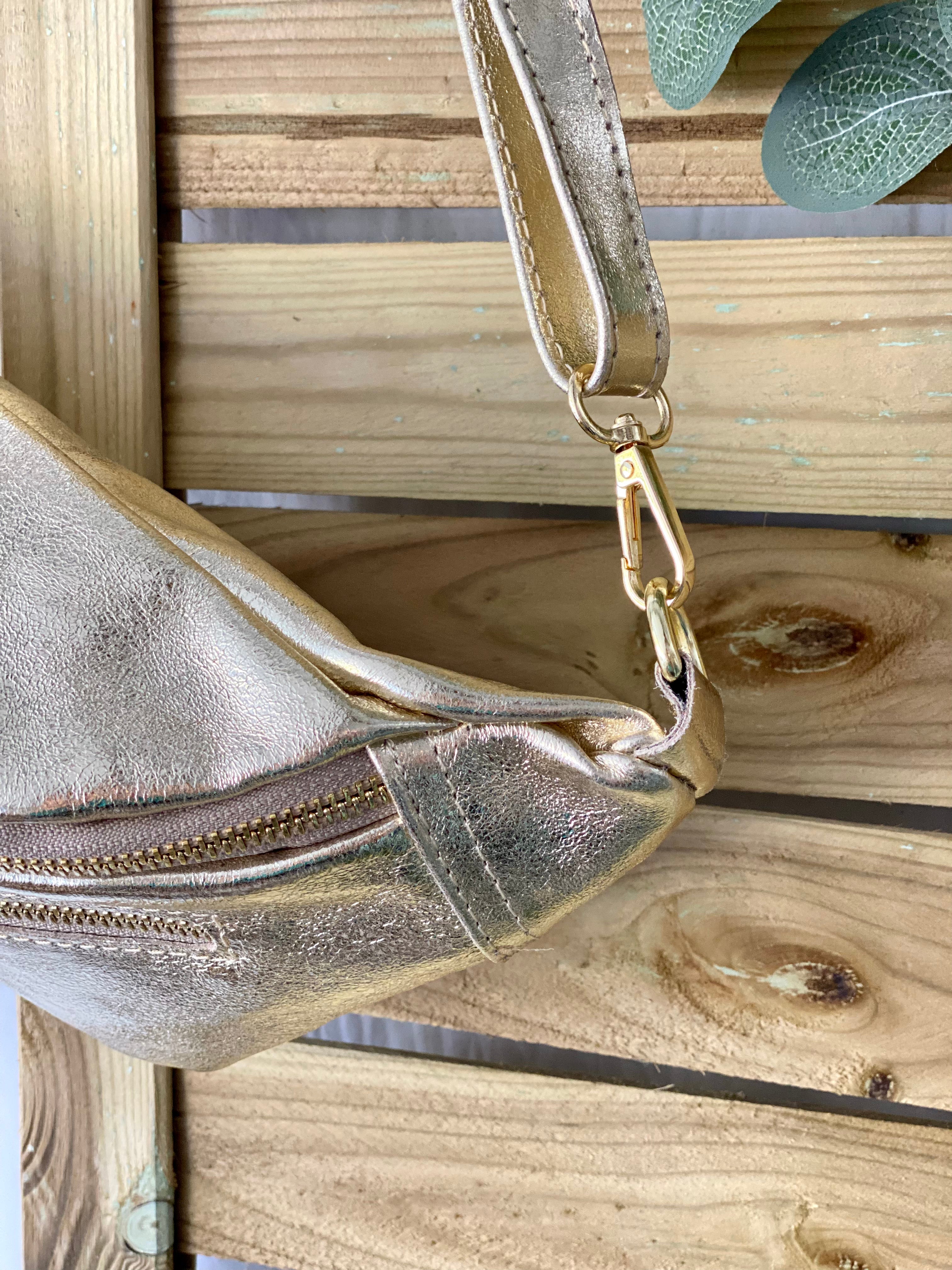 Sac banane en cuir irisé double poche - OPALE - Dorée