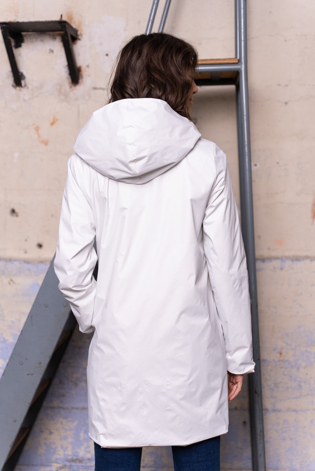 Imperméable réversible léger GARANCE LONG - Blanc/Doré - Laura Jo