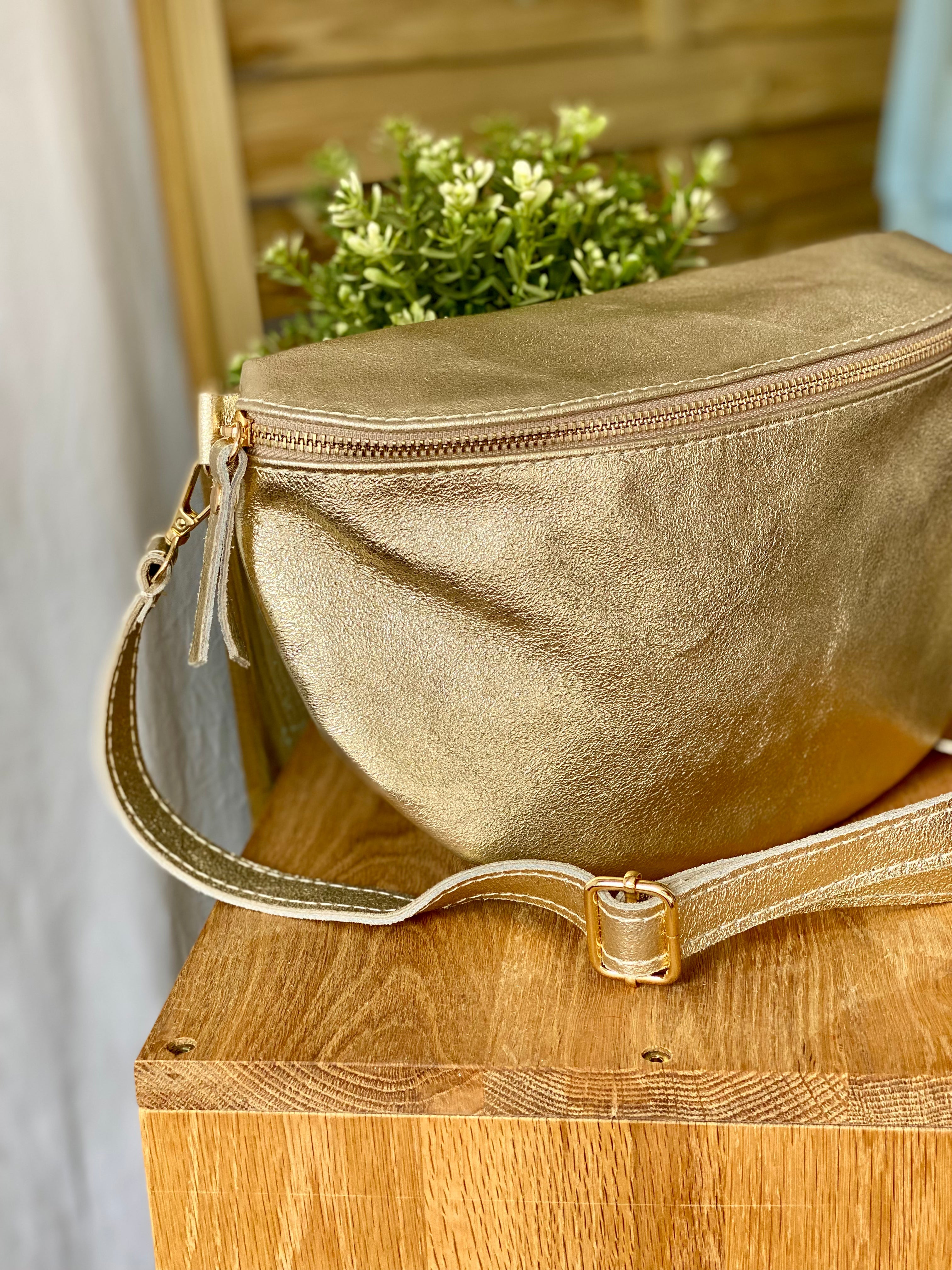 Sac banane XL en cuir irisé 30cm - JANIS - Doré