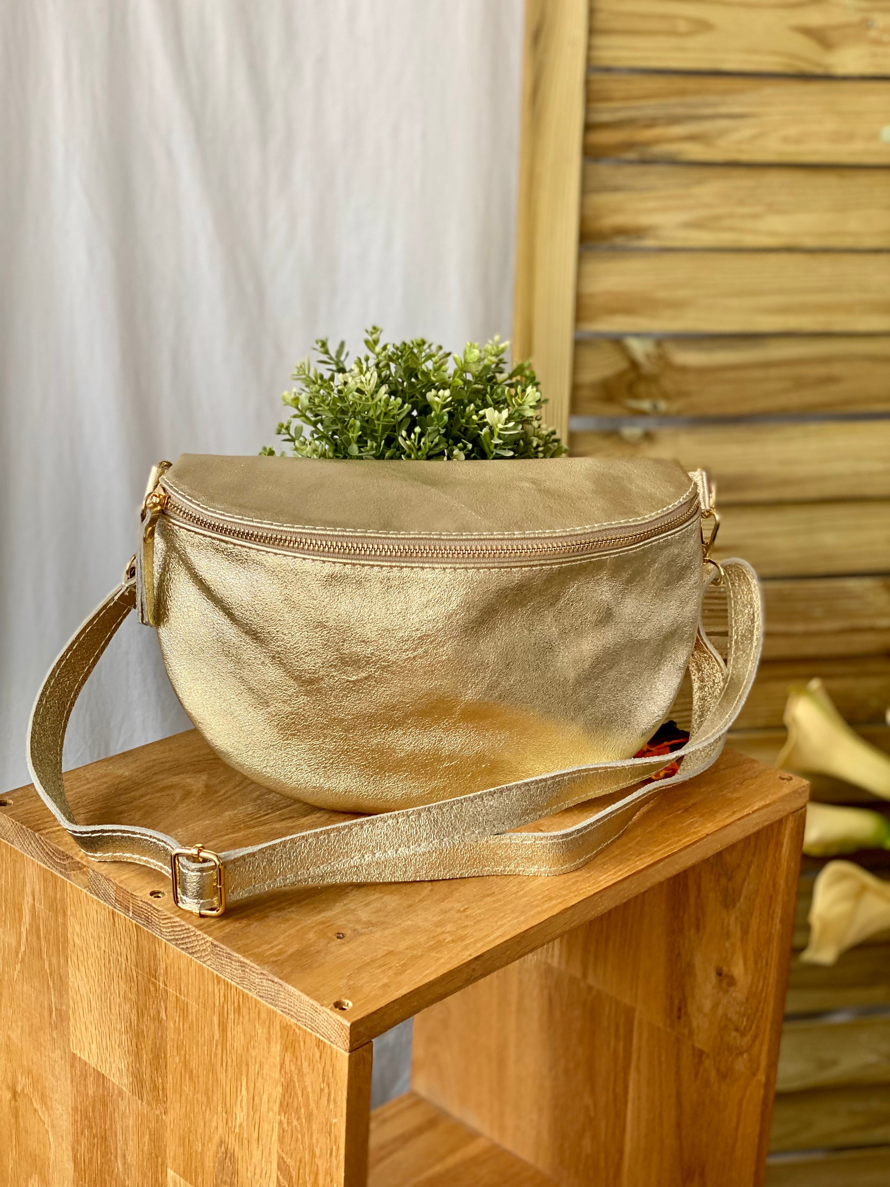 Sac banane XL en cuir irisé 30cm - JANIS - Doré