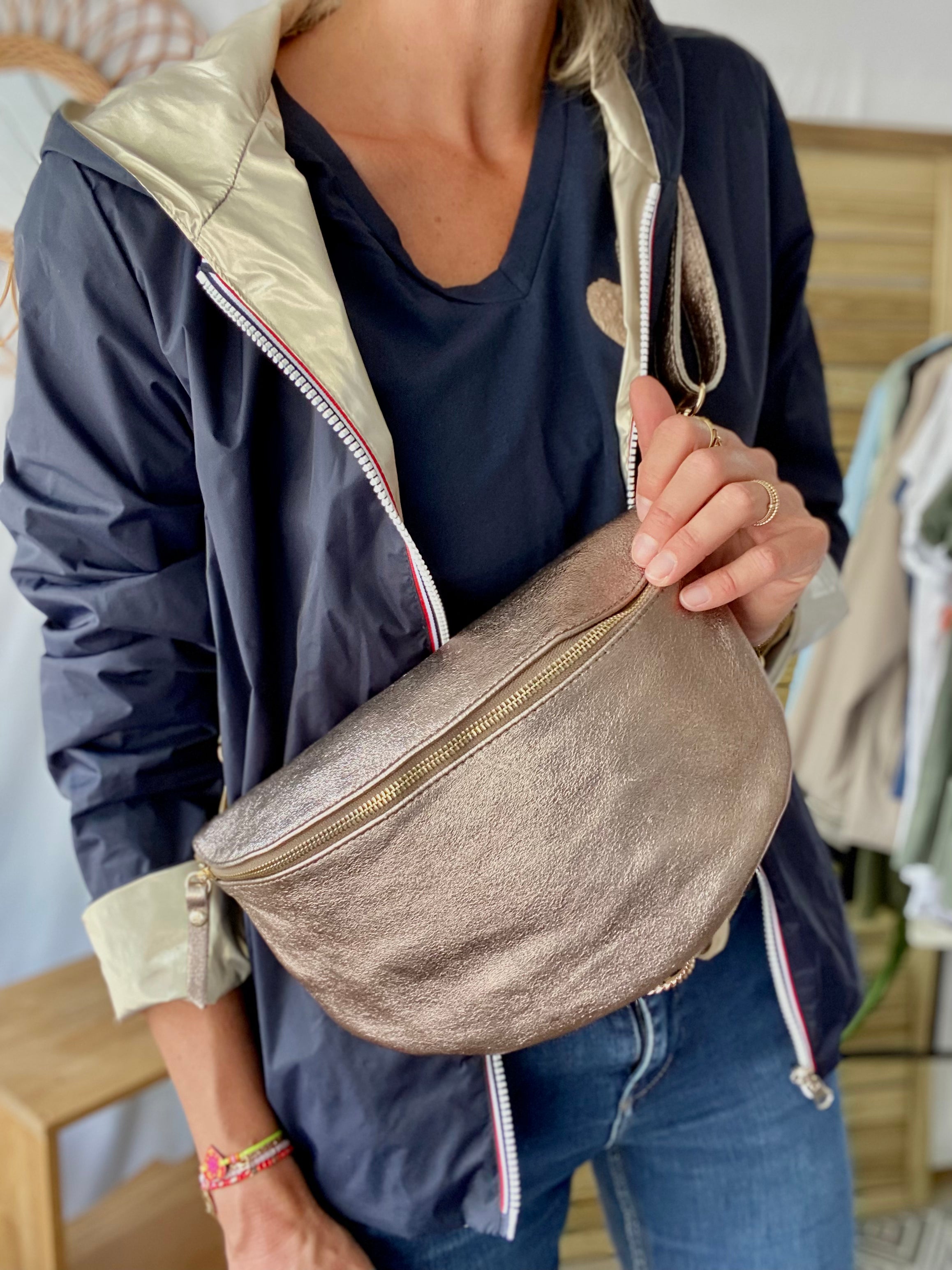 Sac banane XL en cuir irisé 30cm - JANIS - Bronze