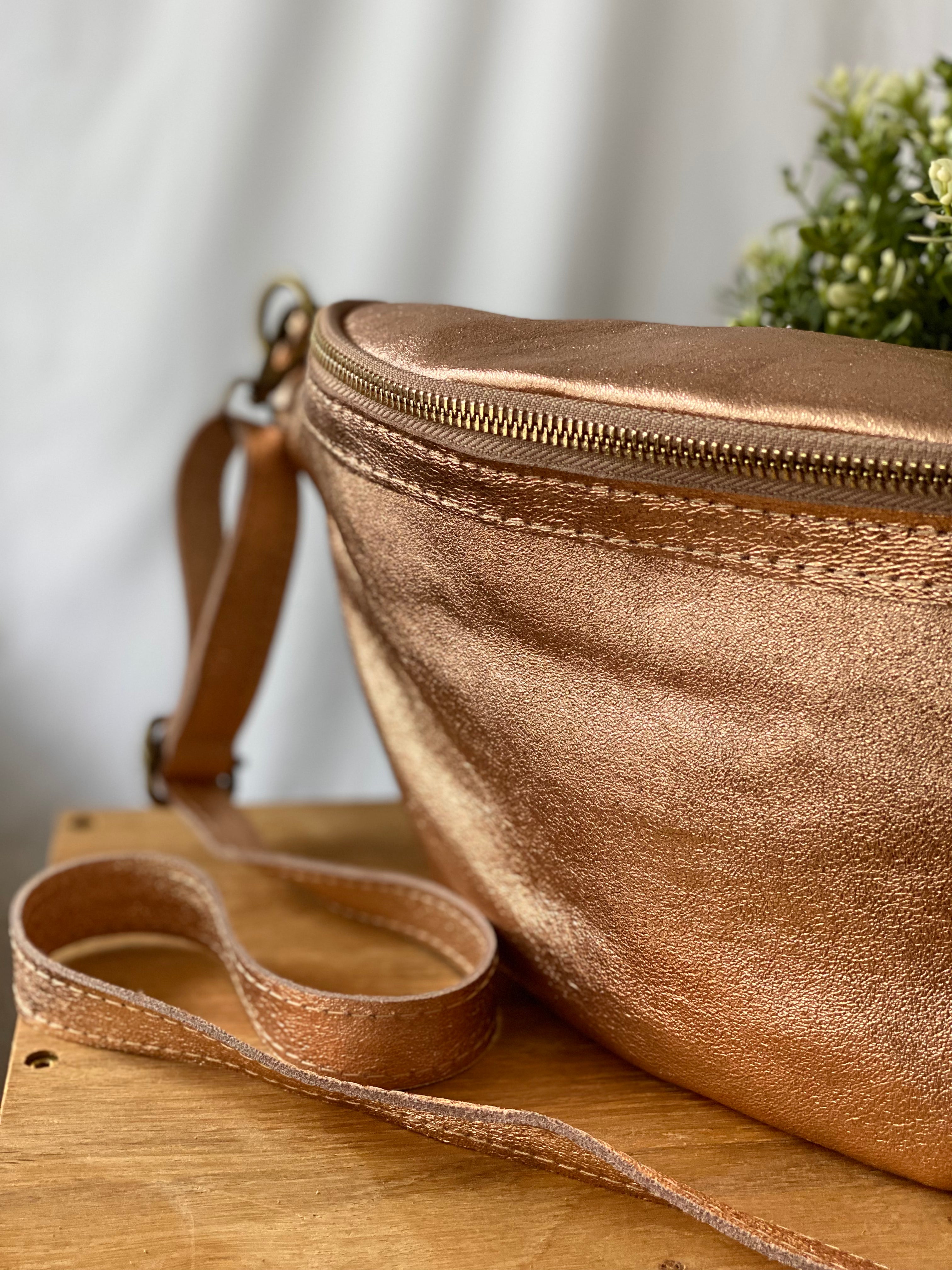 Sac banane XL en cuir irisé - JADE - cuivre rosé (rose Gold)