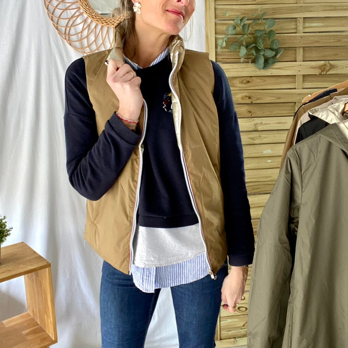 Doudoune ADELE Sans Manche Réversible Rembourrée Camel Or