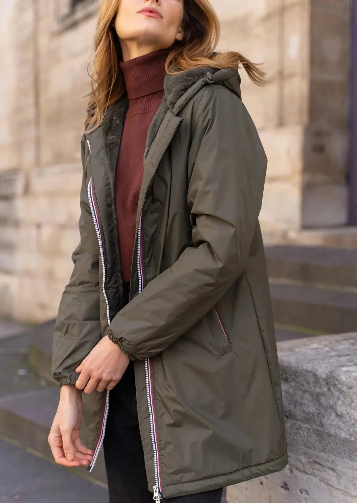 Parka Imperméable LOUISE LONG fourré - Kaki - Laura Jo