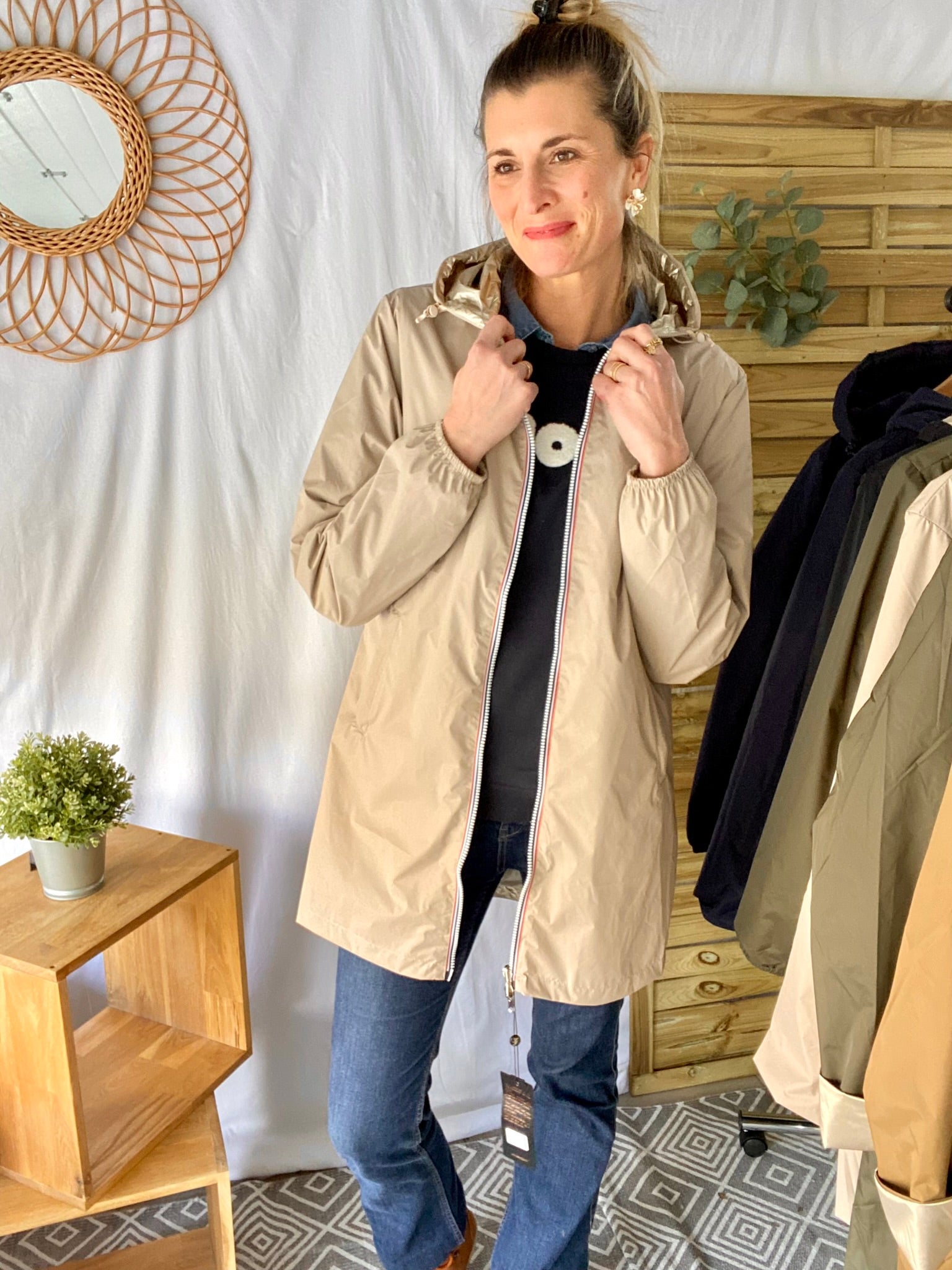 *** PROMO - Taille XL - Imperméable réversible long cintré CLAIRE - Beige/Doré - Laura Jo