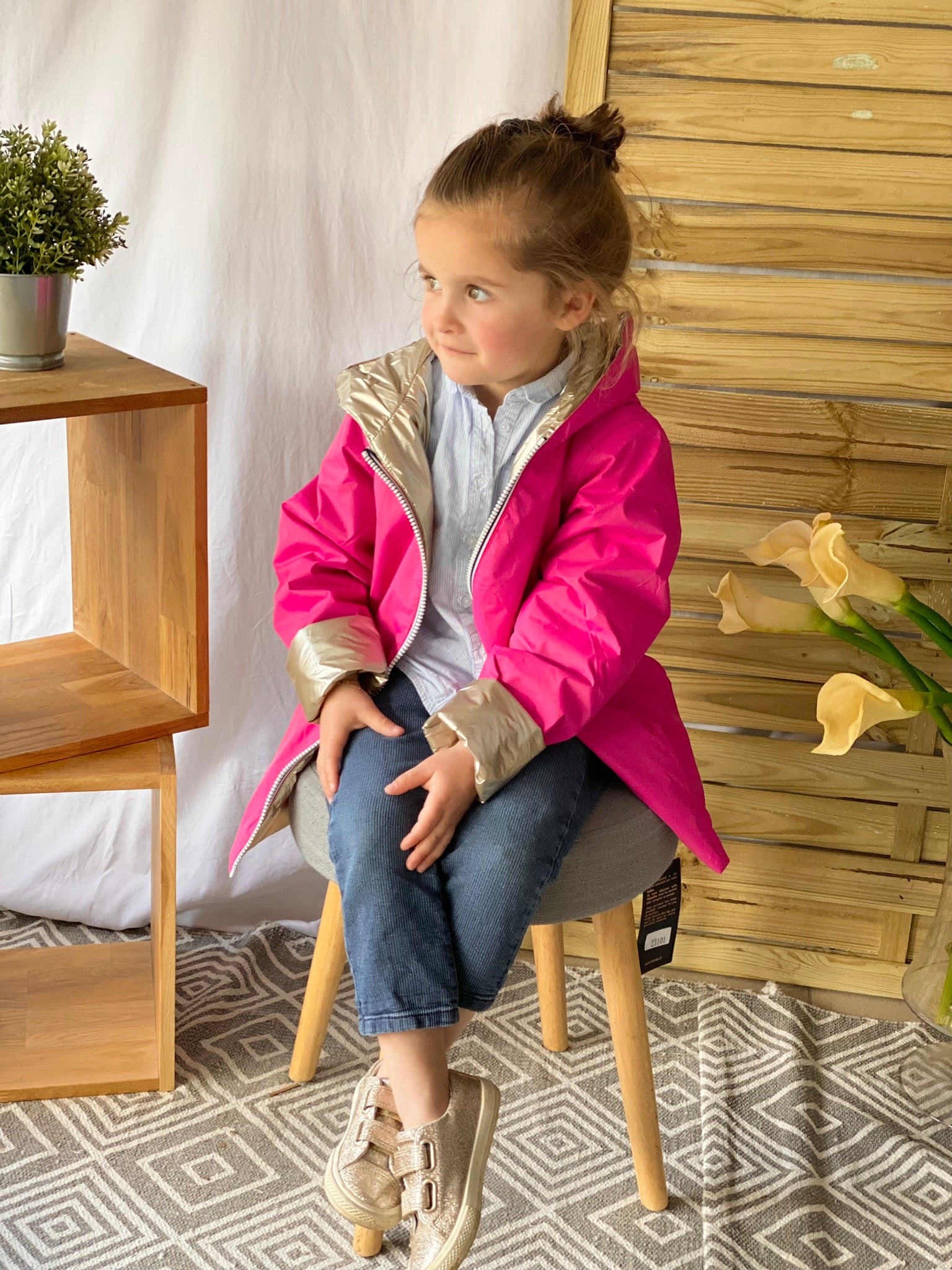 Imperméable LOUISON KIDS réversible enfant avec garnissage Rose/Doré