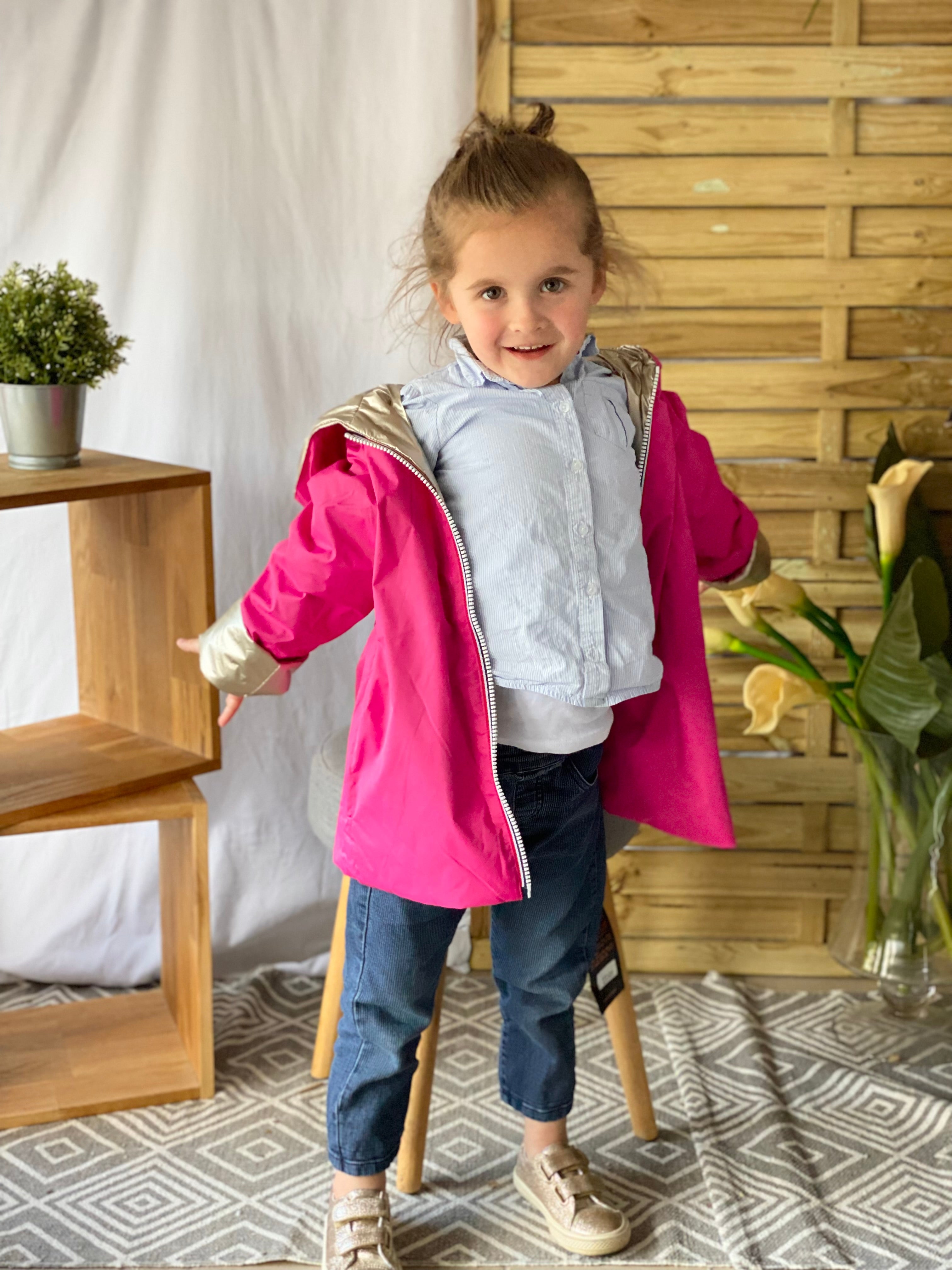 Imperméable LOUISON KIDS réversible enfant avec garnissage Rose/Doré