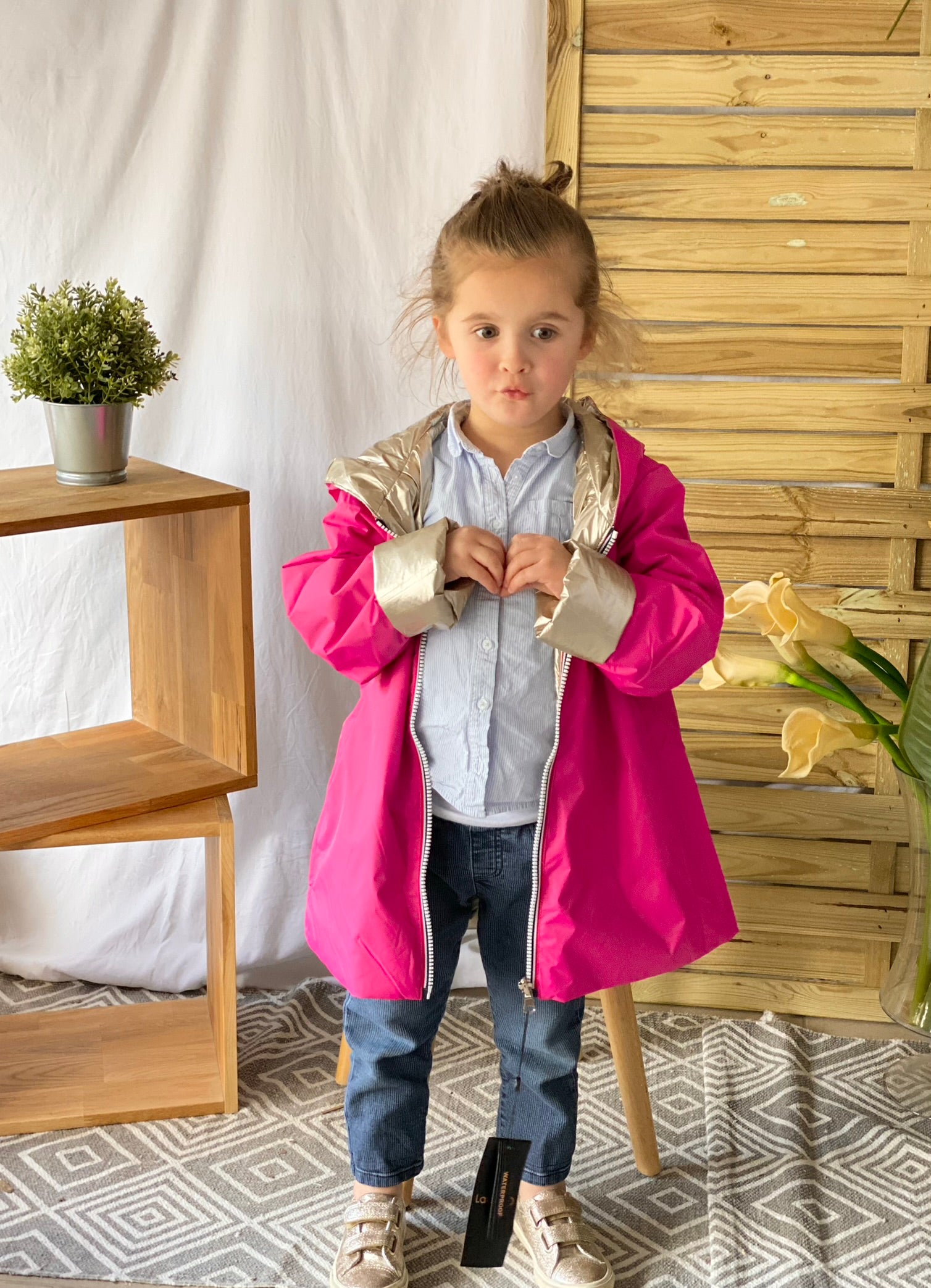 Imperméable LOUISON KIDS réversible enfant avec garnissage Rose/Doré