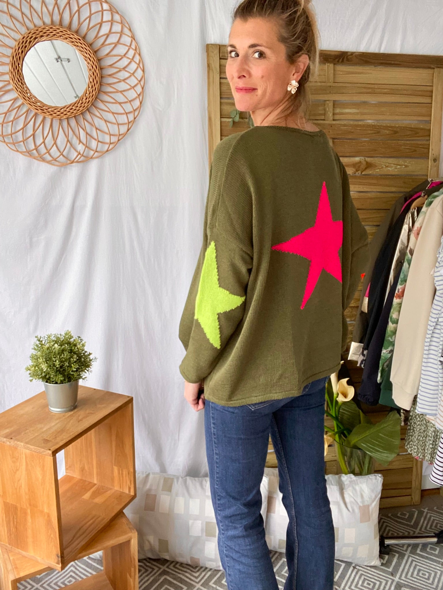 Pull oversize étoiles colors ALBA - Kaki